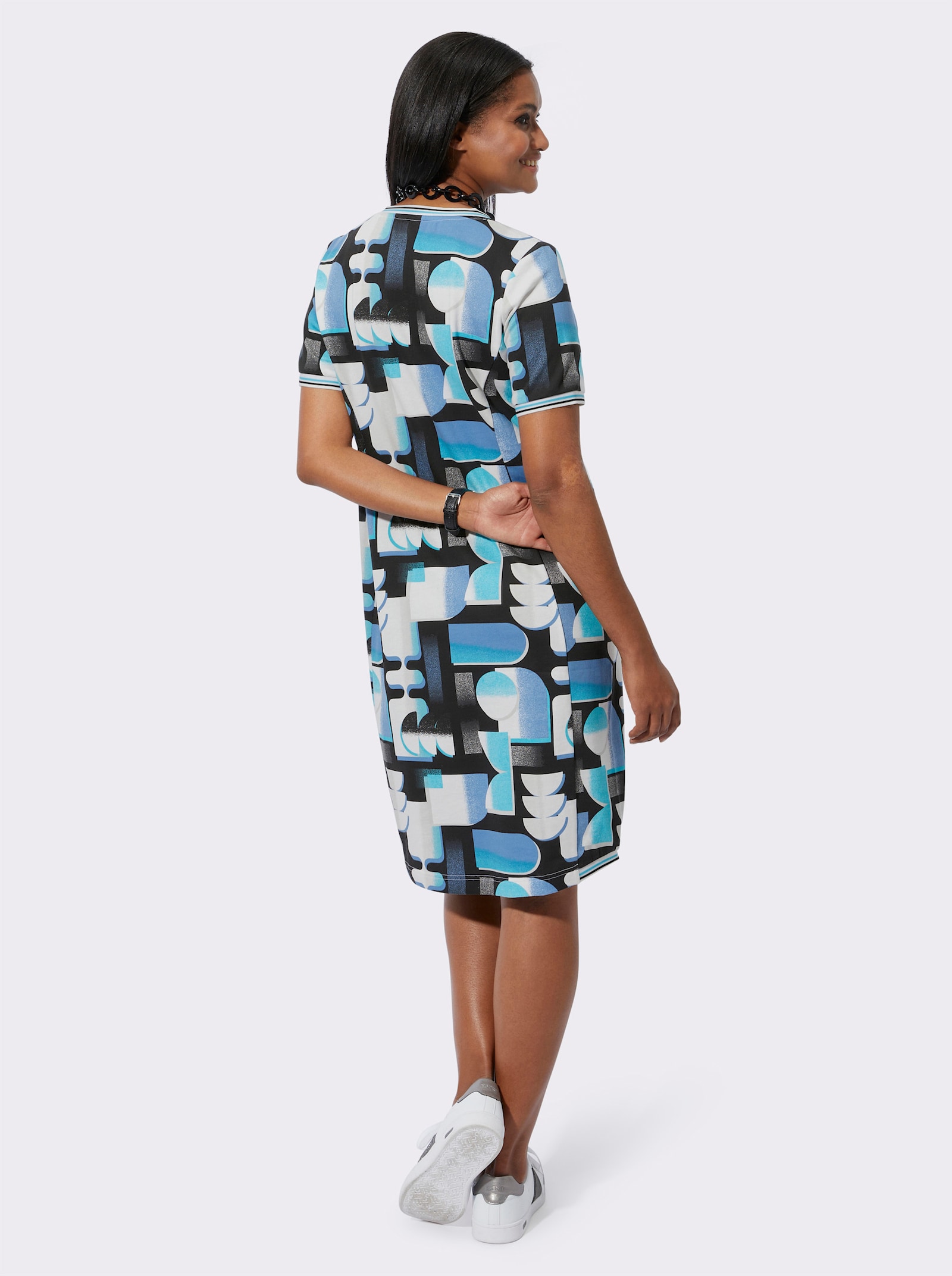 Robe légère en qualité sweat imprimée - turquoise-noir imprimé