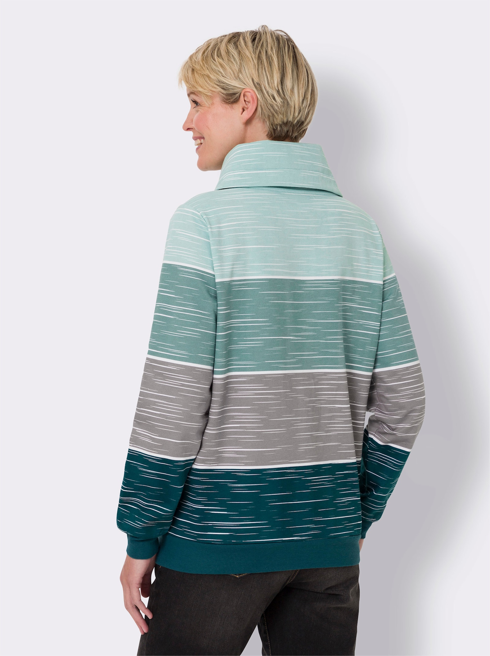 Sweatshirt mit überlappendem Rollkragen - petrol-kalkmint-bedruckt