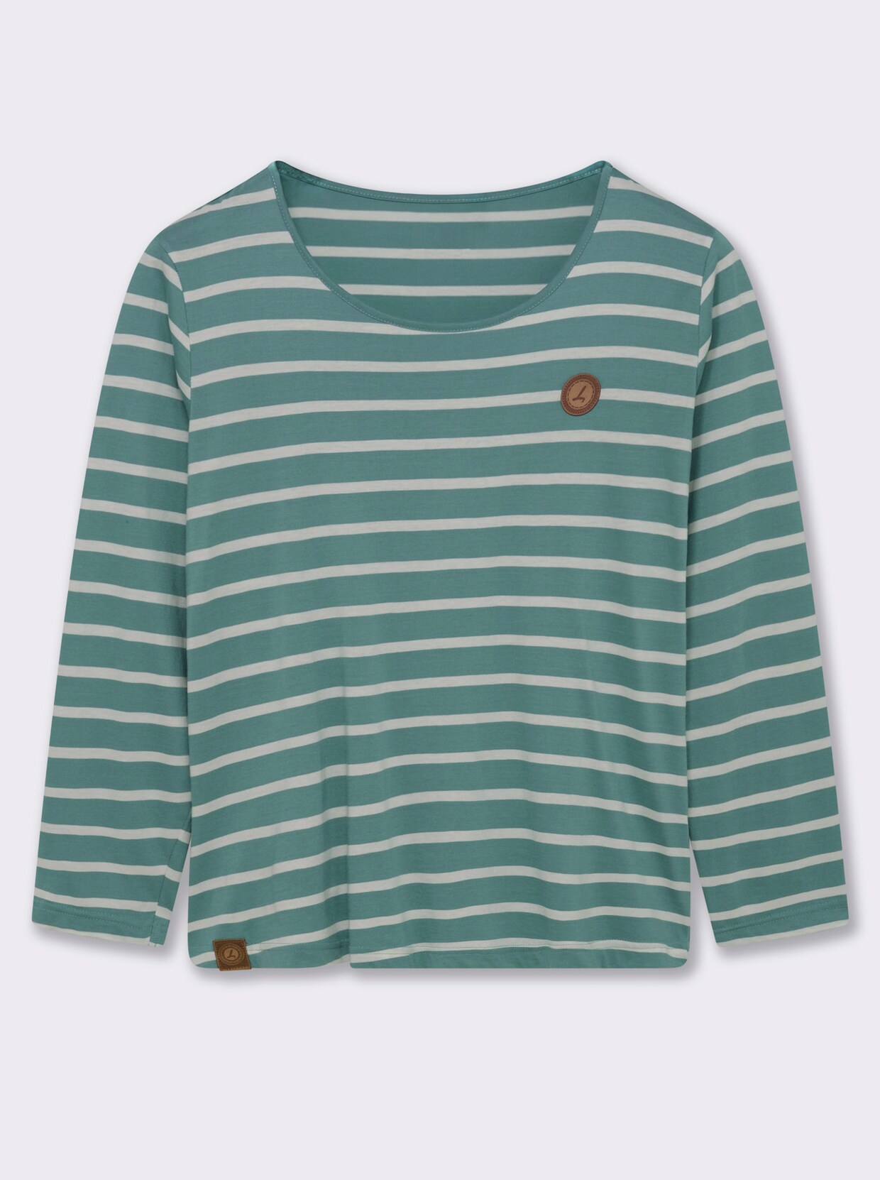 Ringelshirt mit Lederimitat-Patches - jade-ecru-gestreift