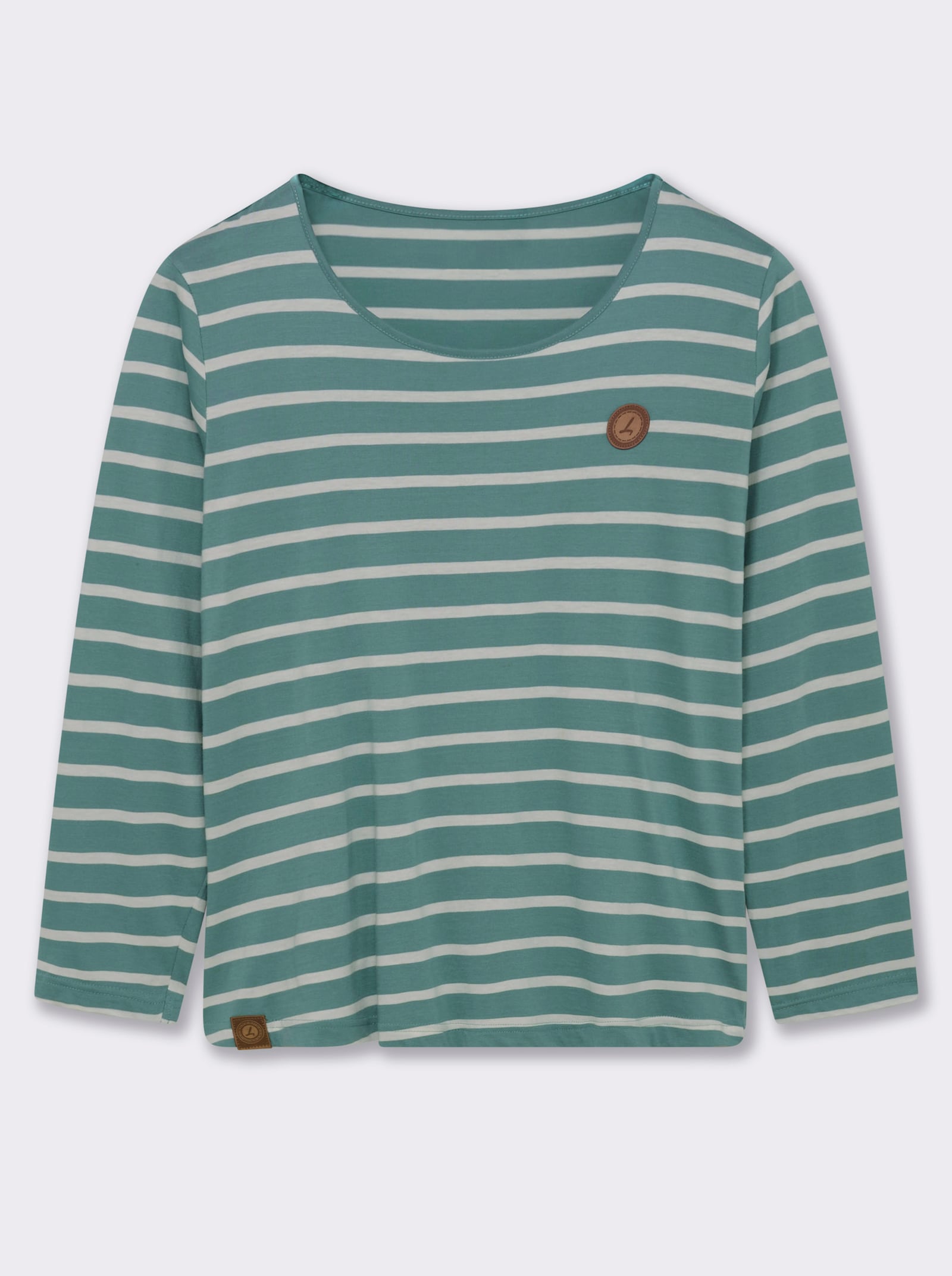 Ringelshirt mit Lederimitat-Patches - jade-ecru-gestreift