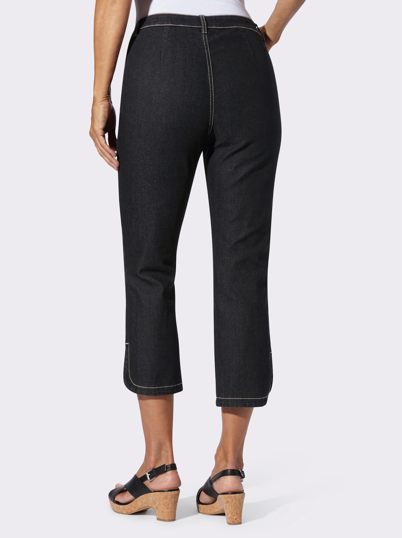 7/8-jeans met bloemenborduursel - black denim