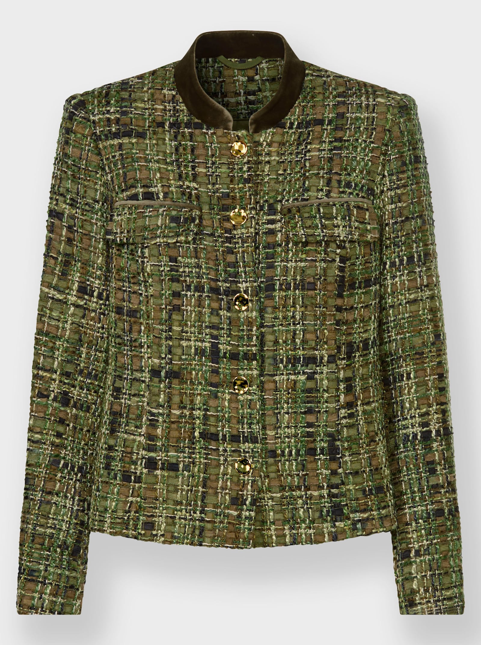 heine Blazer mit Samt-Details - schwarz-oliv-gemustert