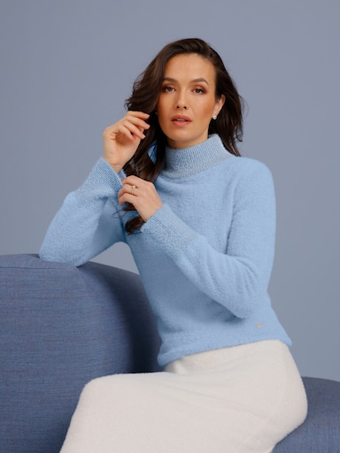 CREATION L PREMIUM Langarm-Pullover mit Glanzgarn - eisblau
