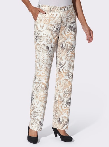 Hose mit Ornament-Dessin - ecru-beige-bedruckt