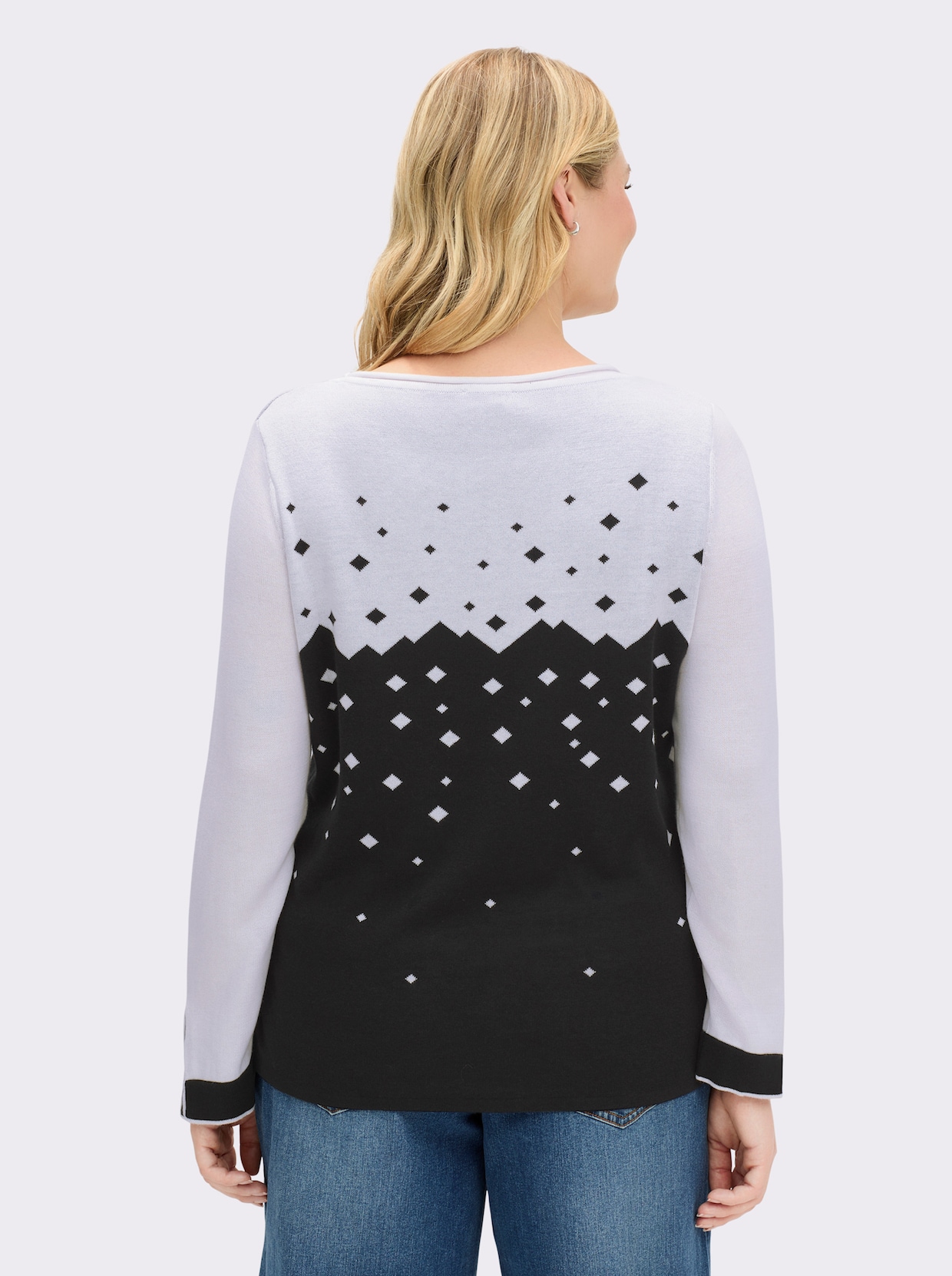 Strickpullover mit geschlitzten Ärmeln - schwarz-weiß