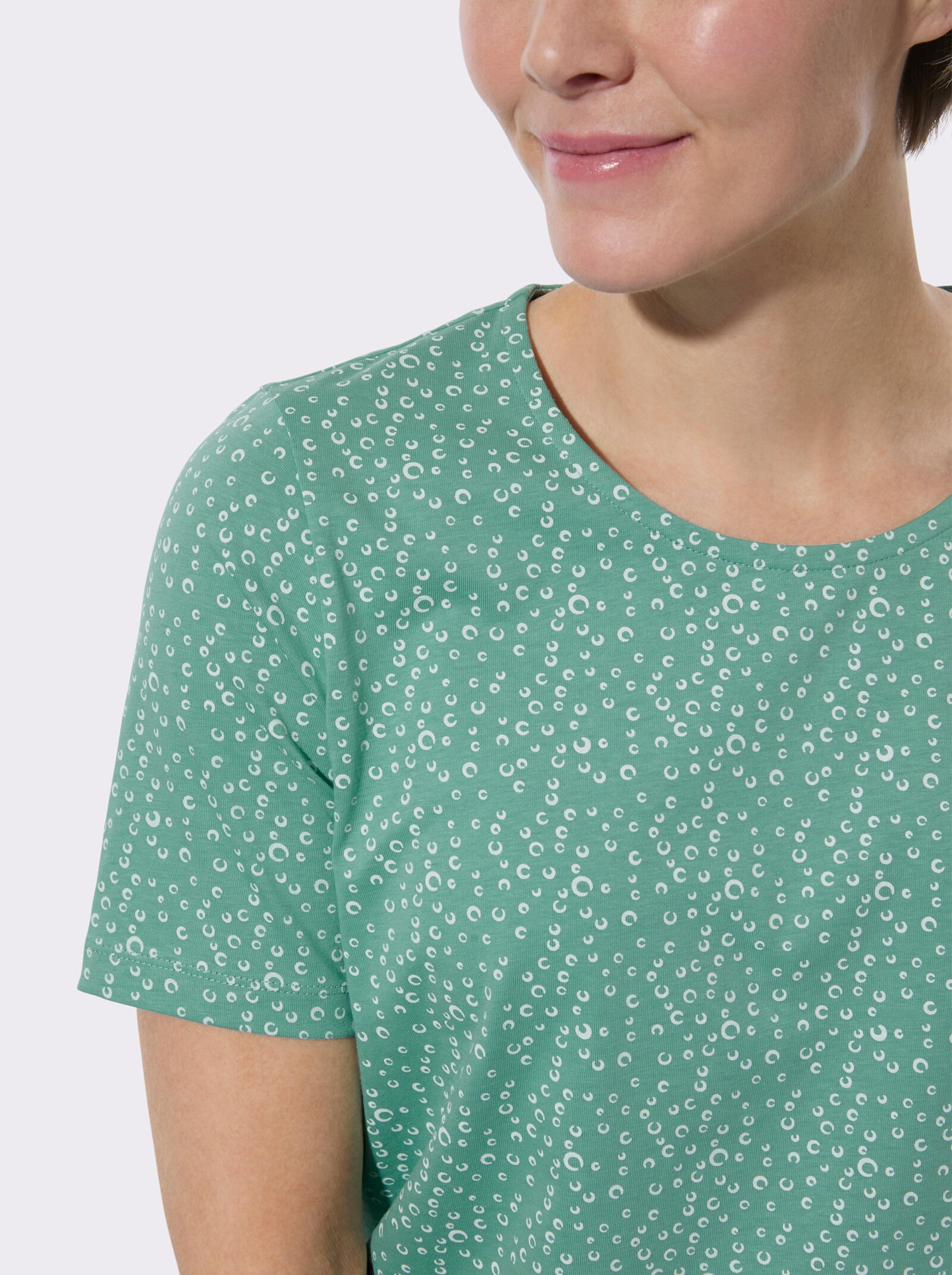 Rundhalsshirt im 2er-Pack - salbei-weiß-getupft + salbei