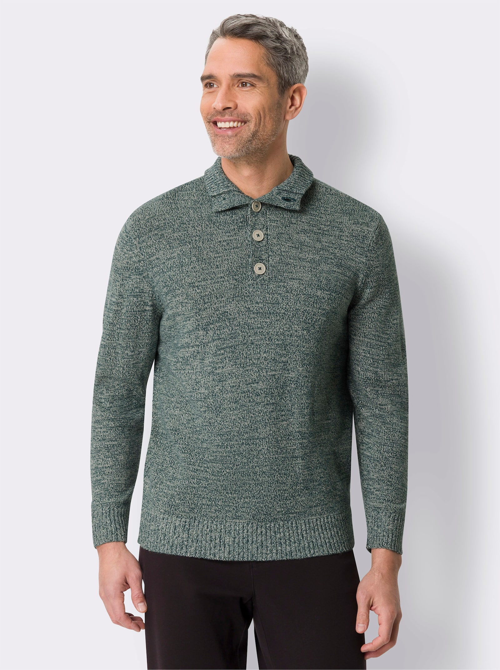 Pulóver s dlhými rukávmi z melanžového úpletu - petrolejová melírovaná