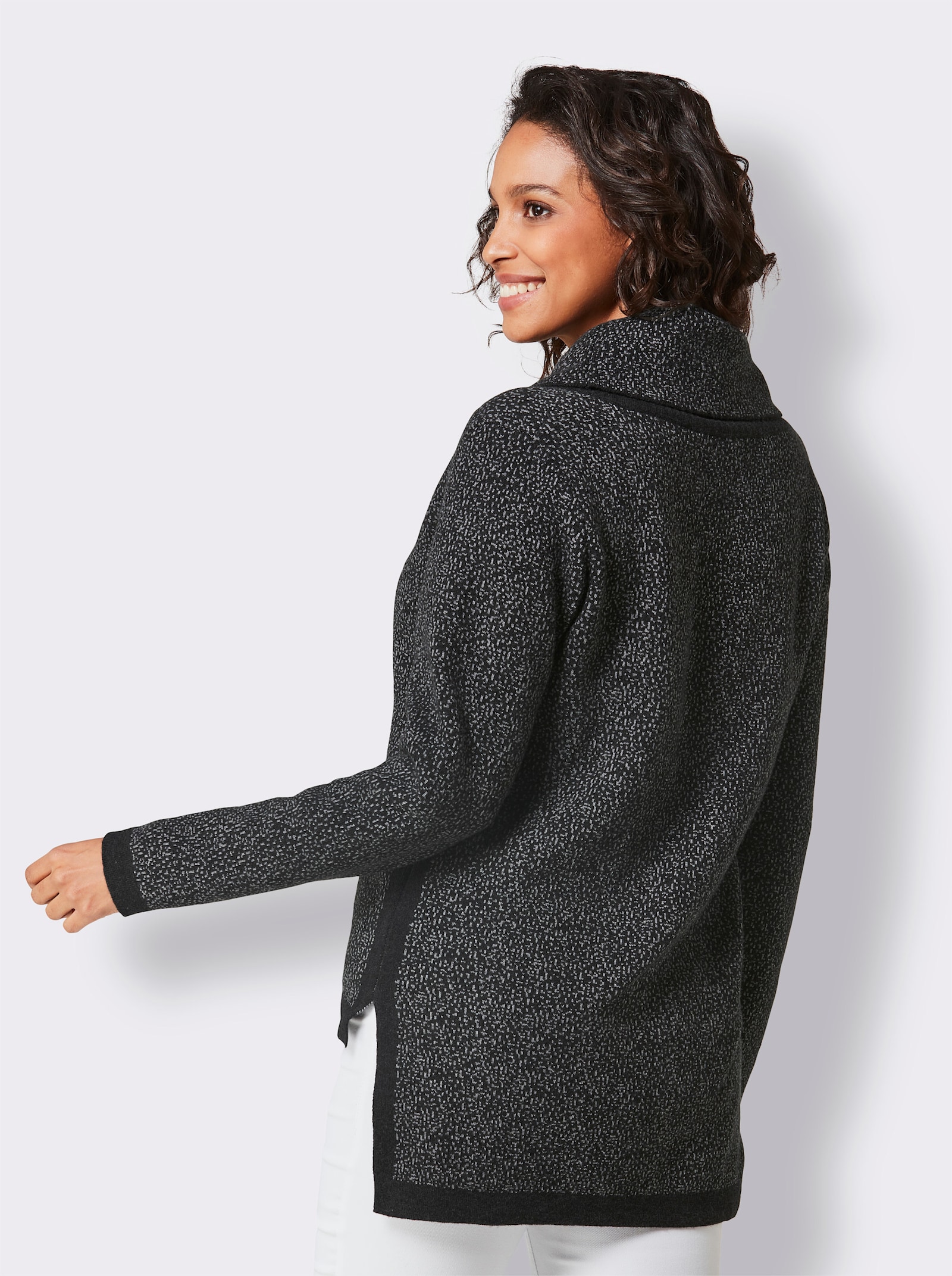 CREATION L PREMIUM Jacquard-Pullover mit Rollkragen - graphit-grau-gemustert