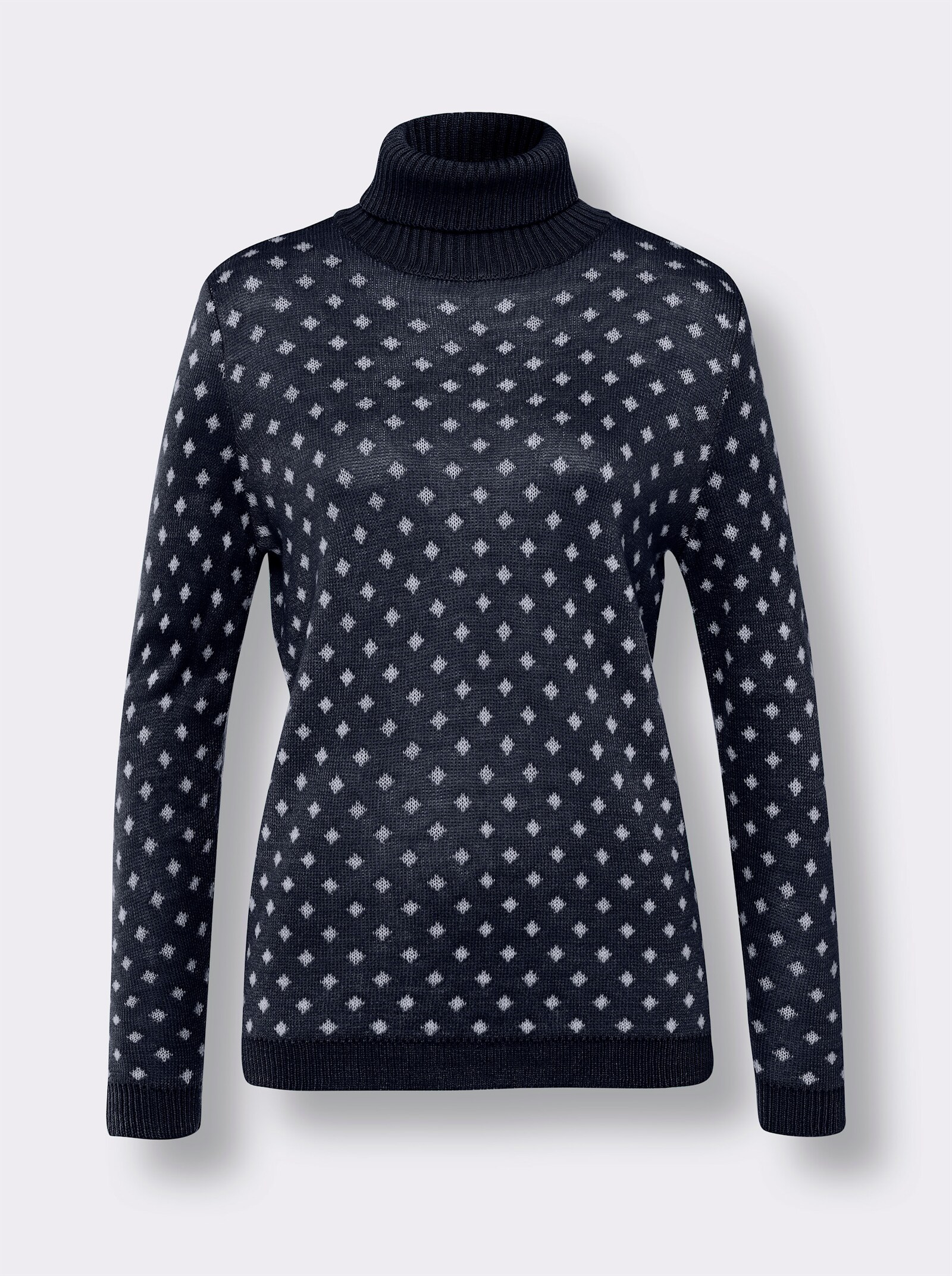  Pullover met rolkraag van jacquardtricot - marine/wit gedessineerd