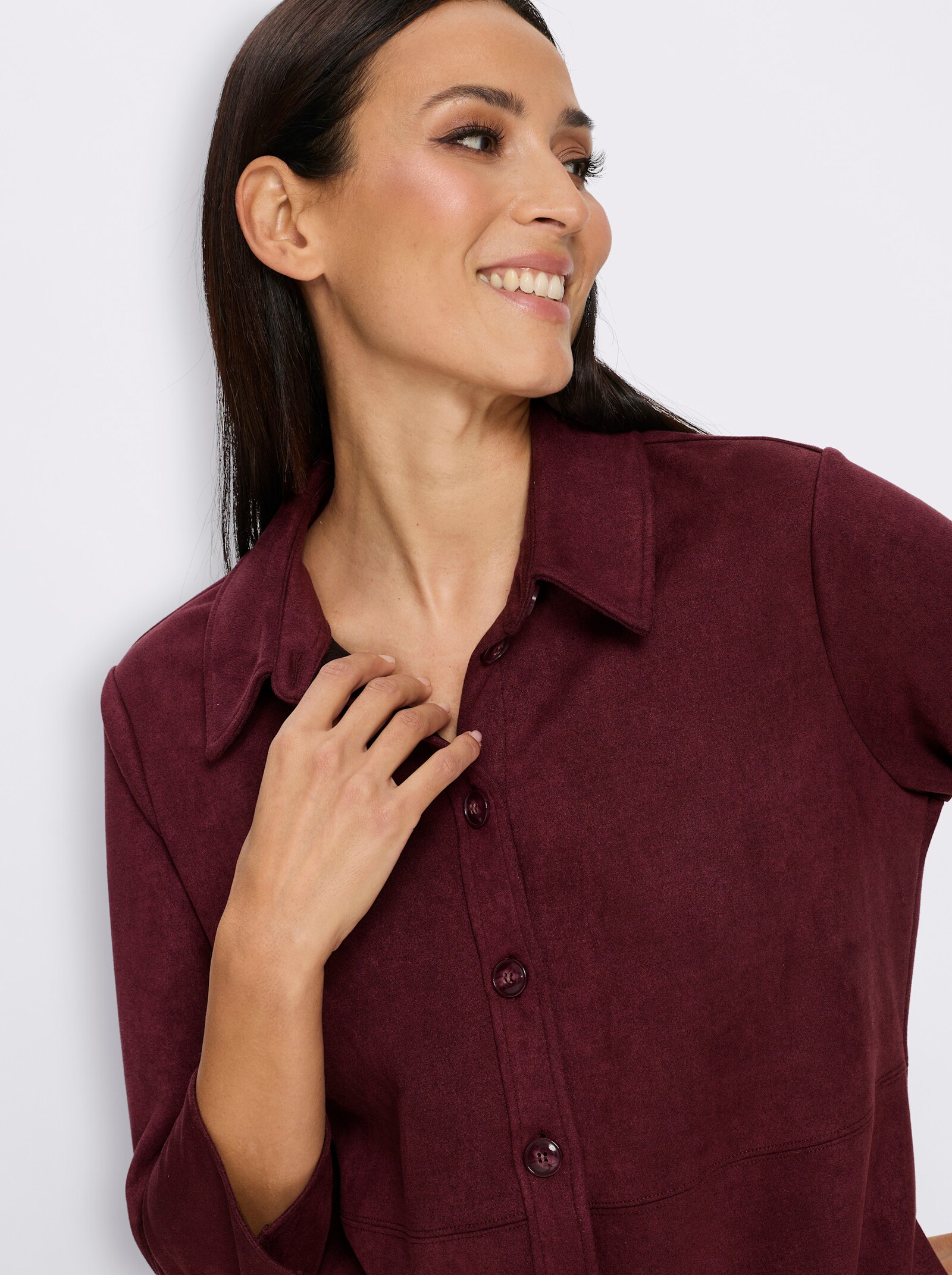 heine Lederimitatkleid mit Hemdkragen - burgund