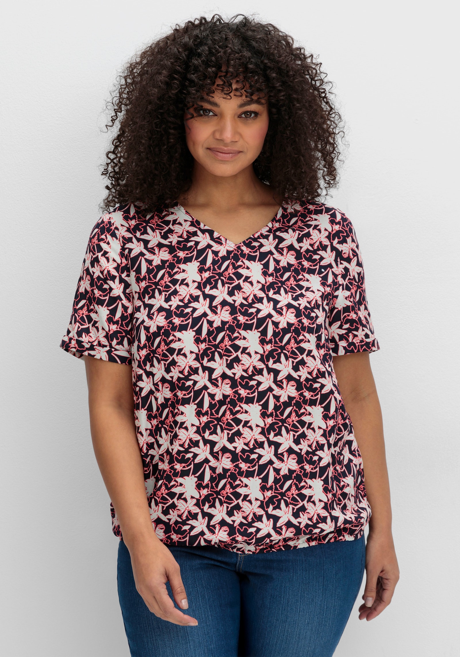 sheego Tunika mit Gummizugbund - tiefblau-gemustert