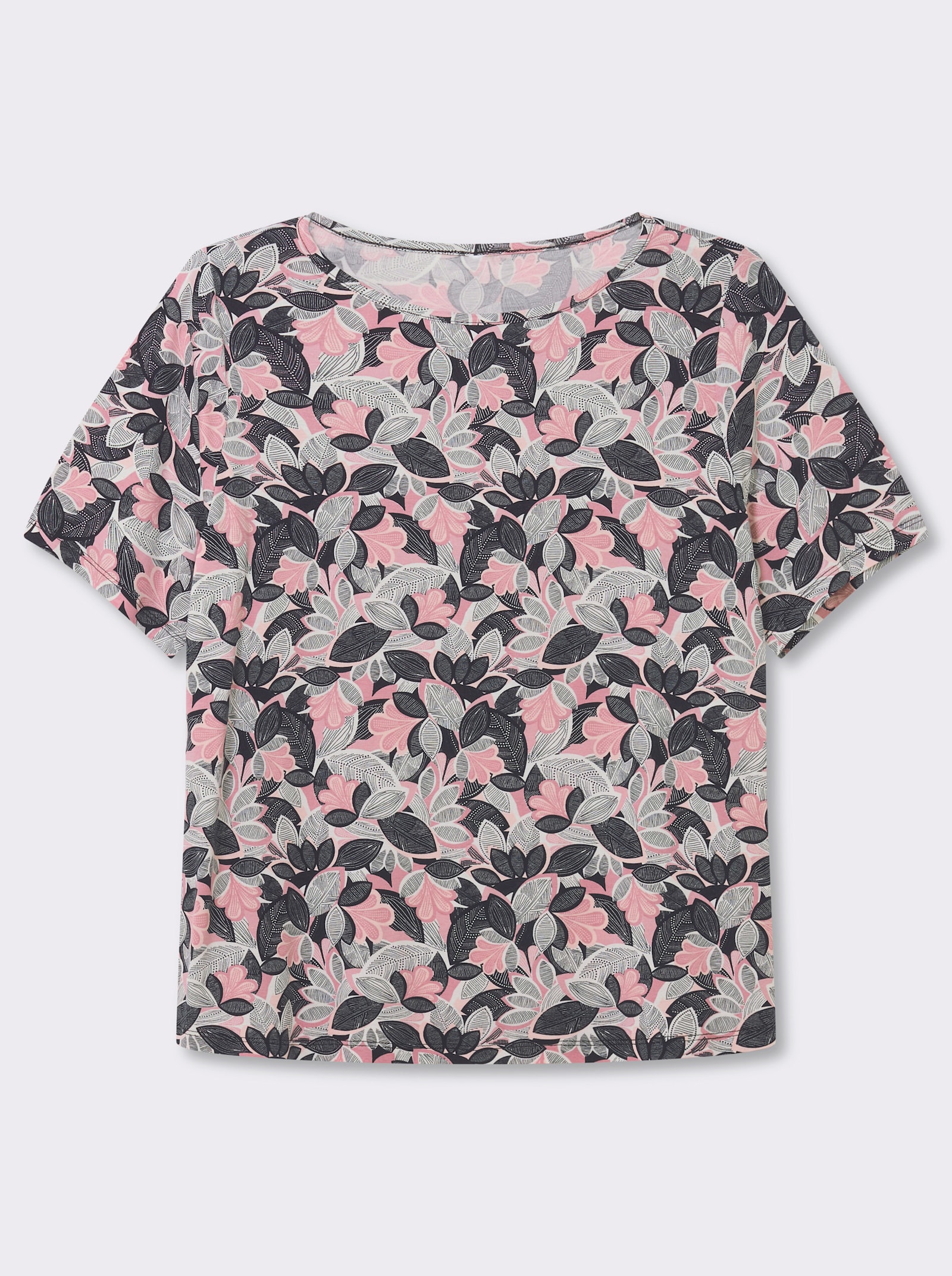 Print-Shirt mit paspeliertem U-Boot-Ausschnitt - hortensie-hellrosé-bedruckt