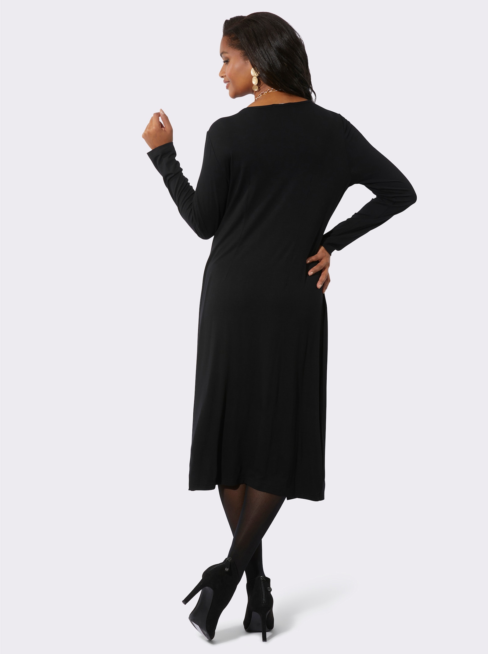 Jerseykleid in 2-in-1-Optik - schwarz-aquamarin-bedruckt