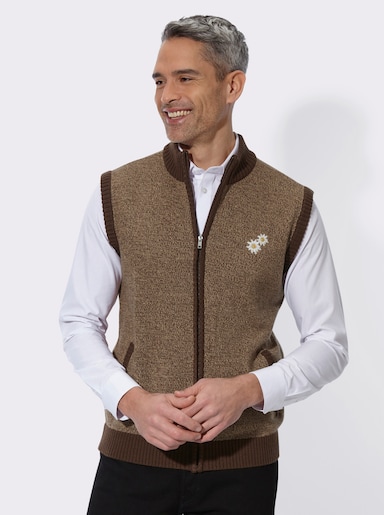 Strickweste in Melange-Optik - schoko-camel-meliert