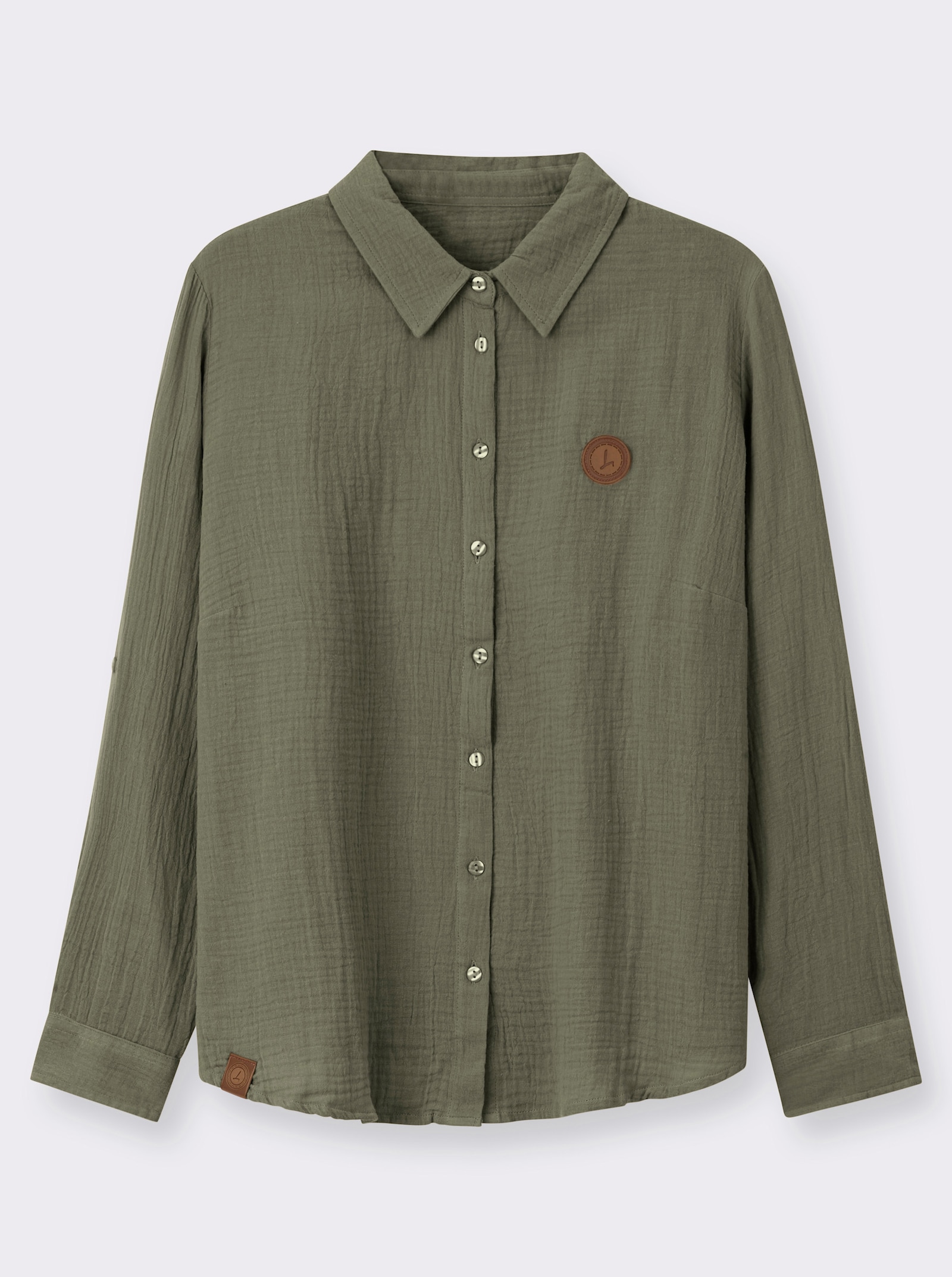 Baumwollbluse mit krempelbaren Ärmeln - khaki