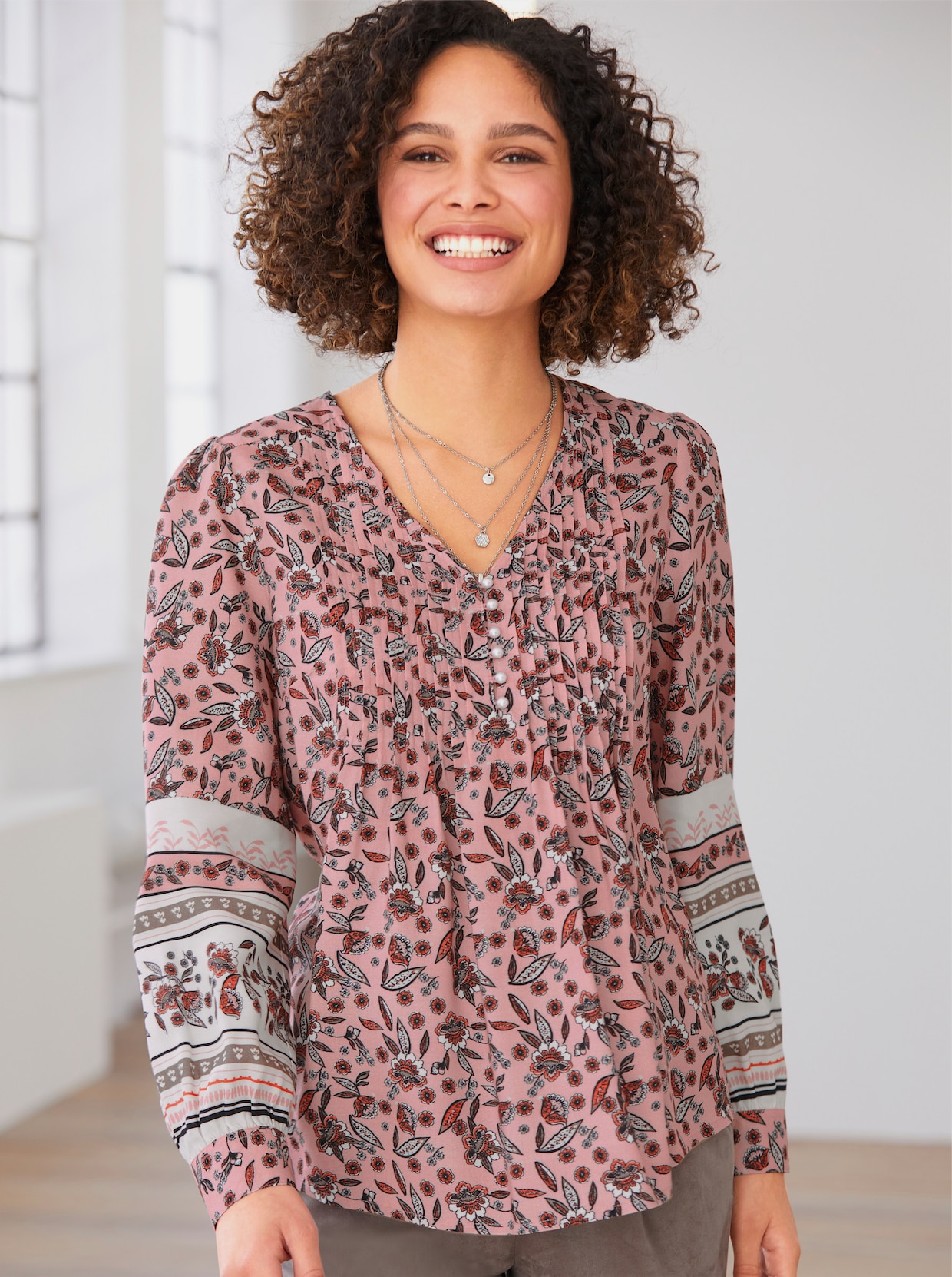 heine Druckbluse - ecru-rosenquarz-bedruckt