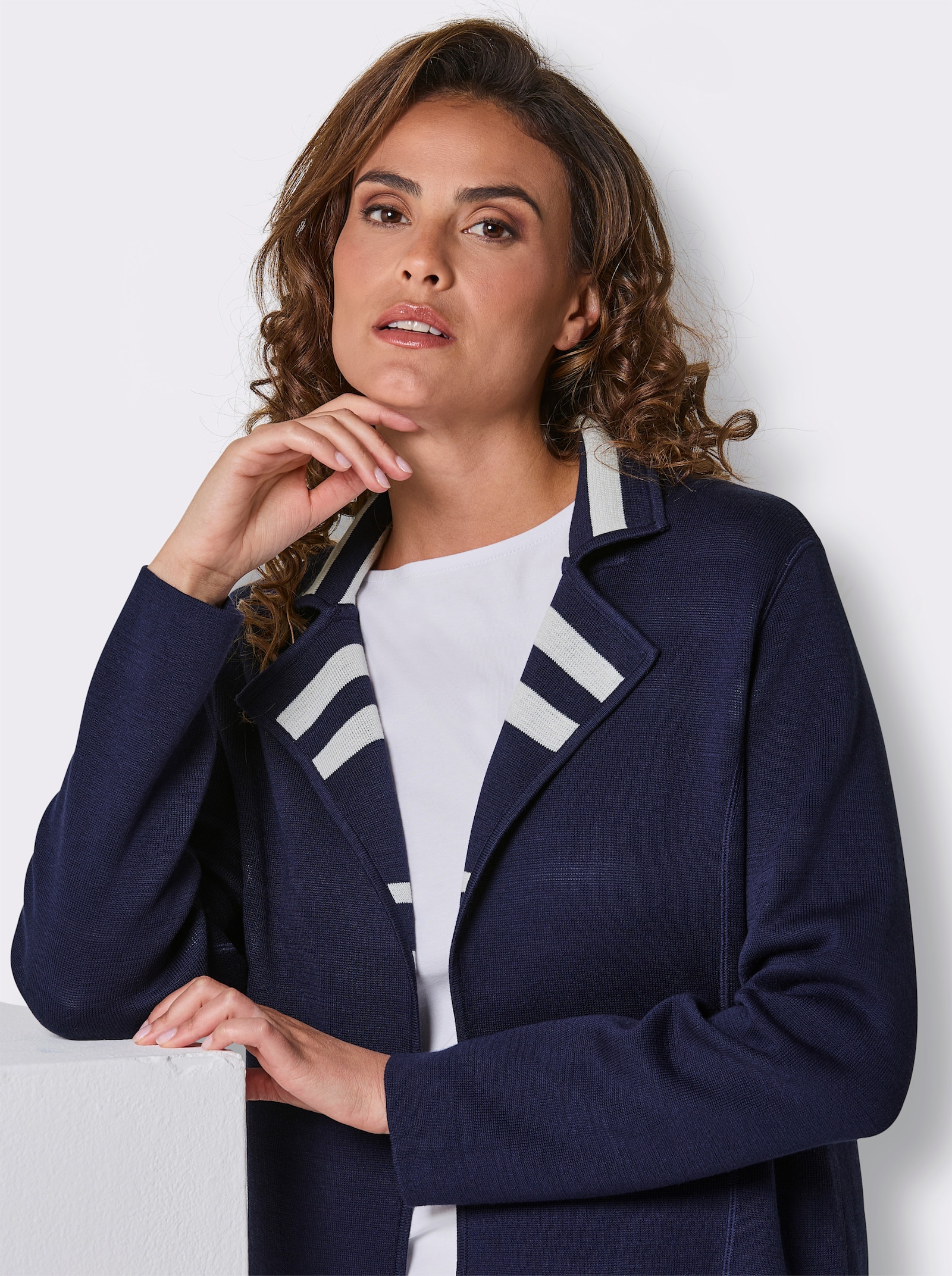 CREATION L PREMIUM Wendejacke im Marine-Stil - marine-weiß-geringelt