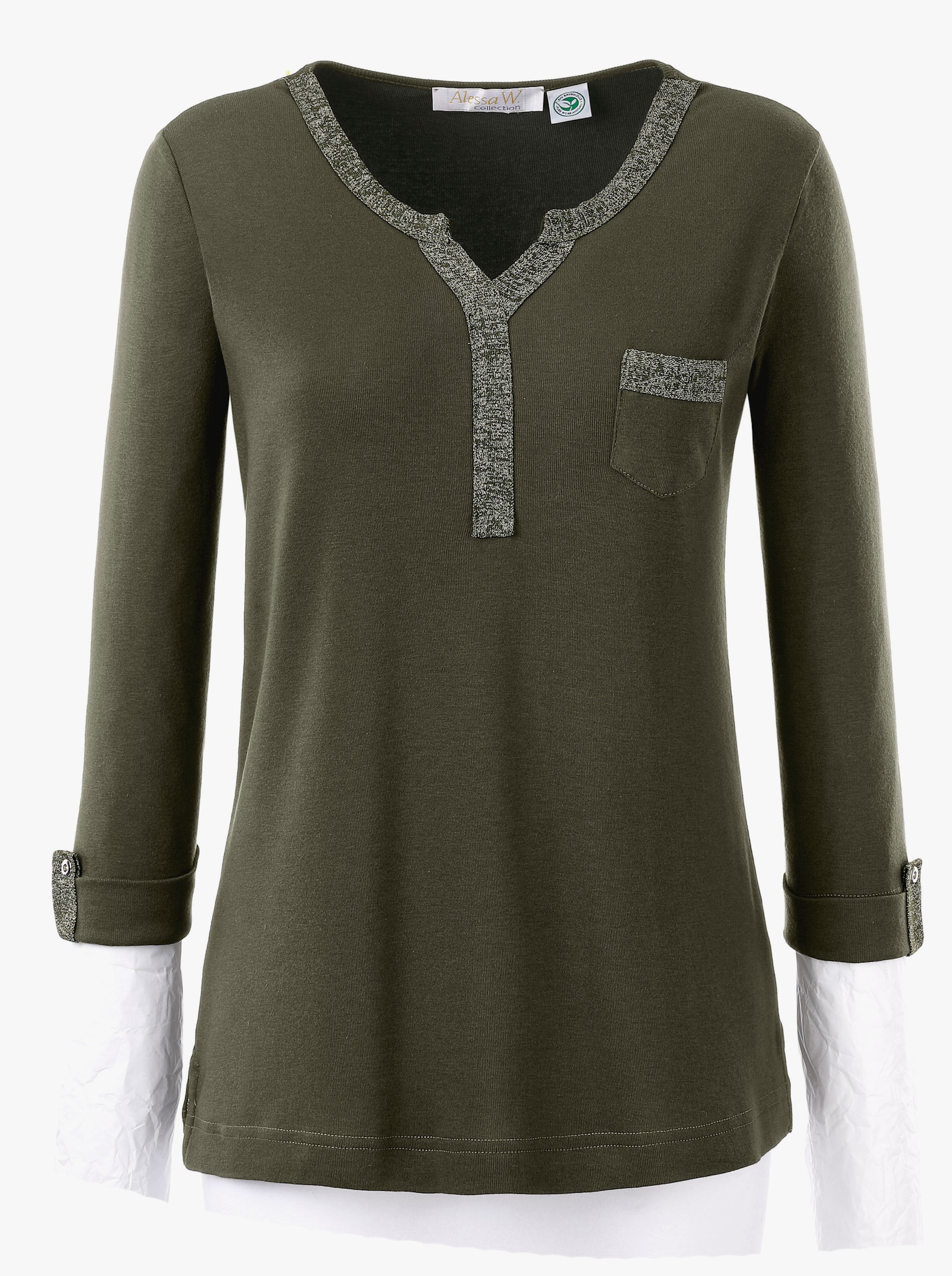 Shirt met 3/4-mouwen en glitterdetails - kaki