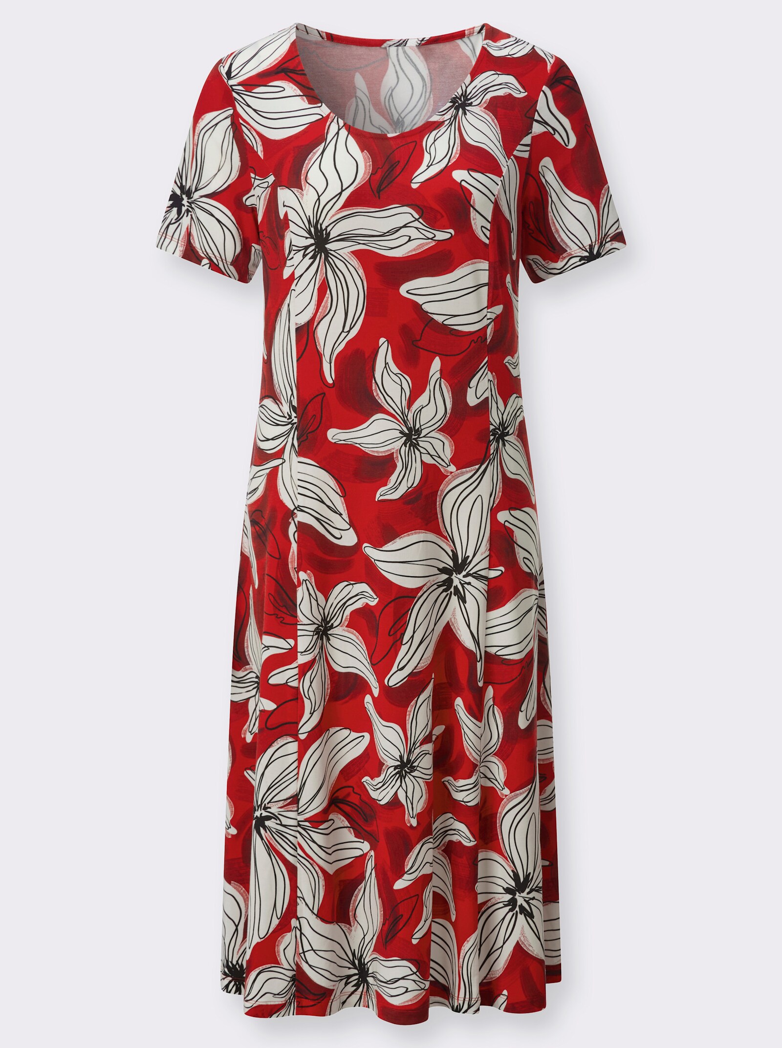  Jerseykleid mit floralem Druck - rot-champagner-bedruckt