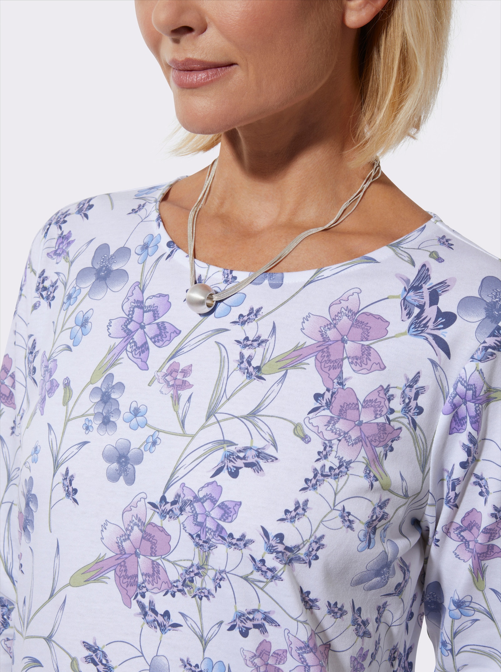 Rundhalsshirt in Baumwoll-Qualität - orchidee-lindgrün-bedruckt