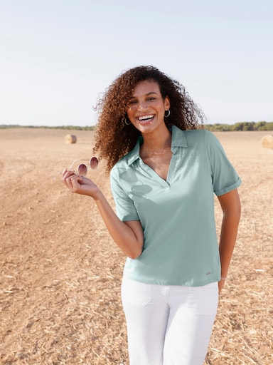Kurzarmshirt mit Polokragen - kalkmint