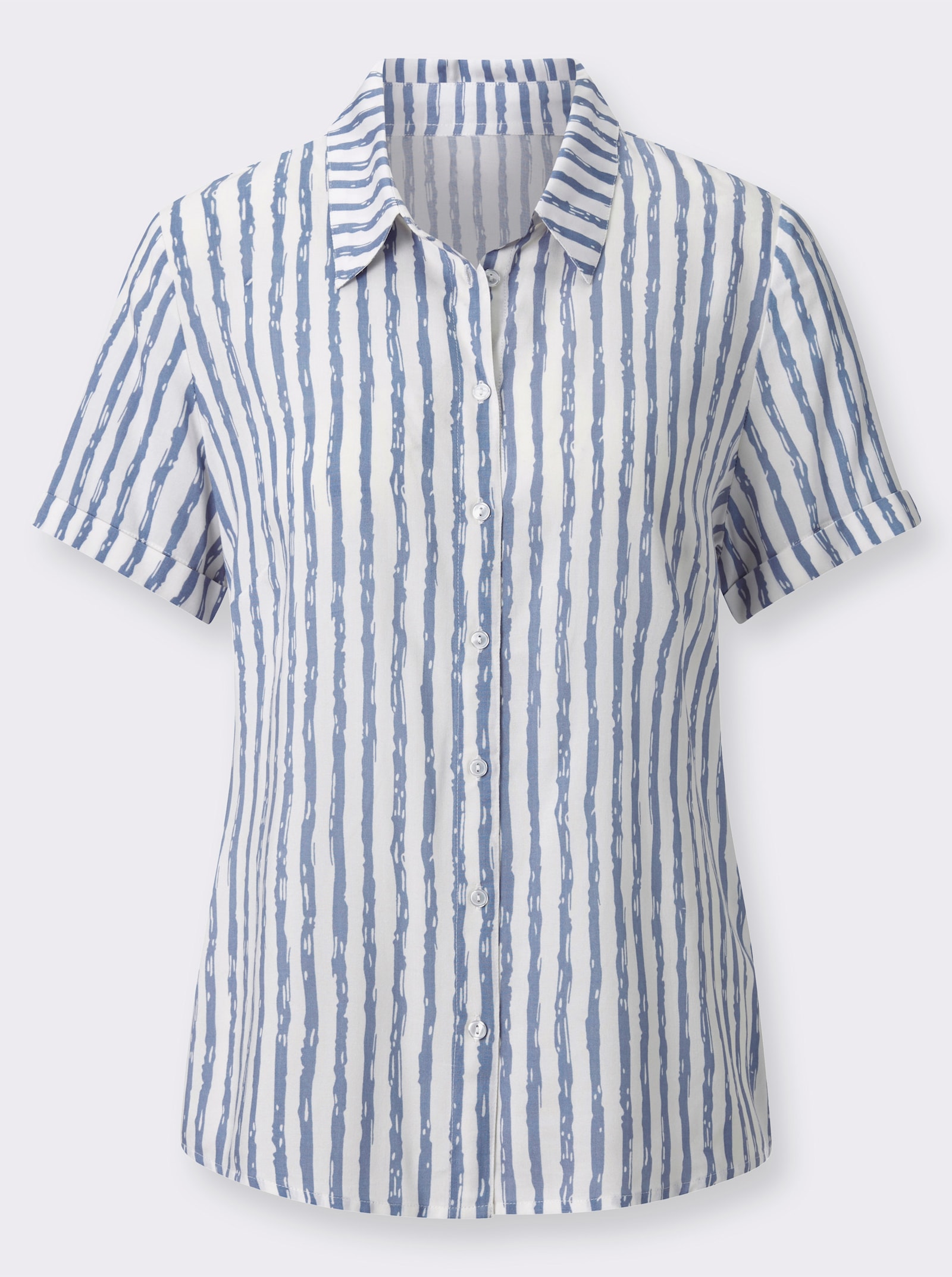 Gestreifte Bluse mit kurzen Ärmeln - taubenblau-ecru-gestreift