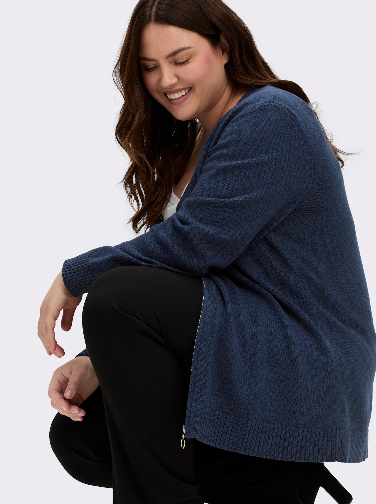 sheego Strickjacke - dark blue-meliert