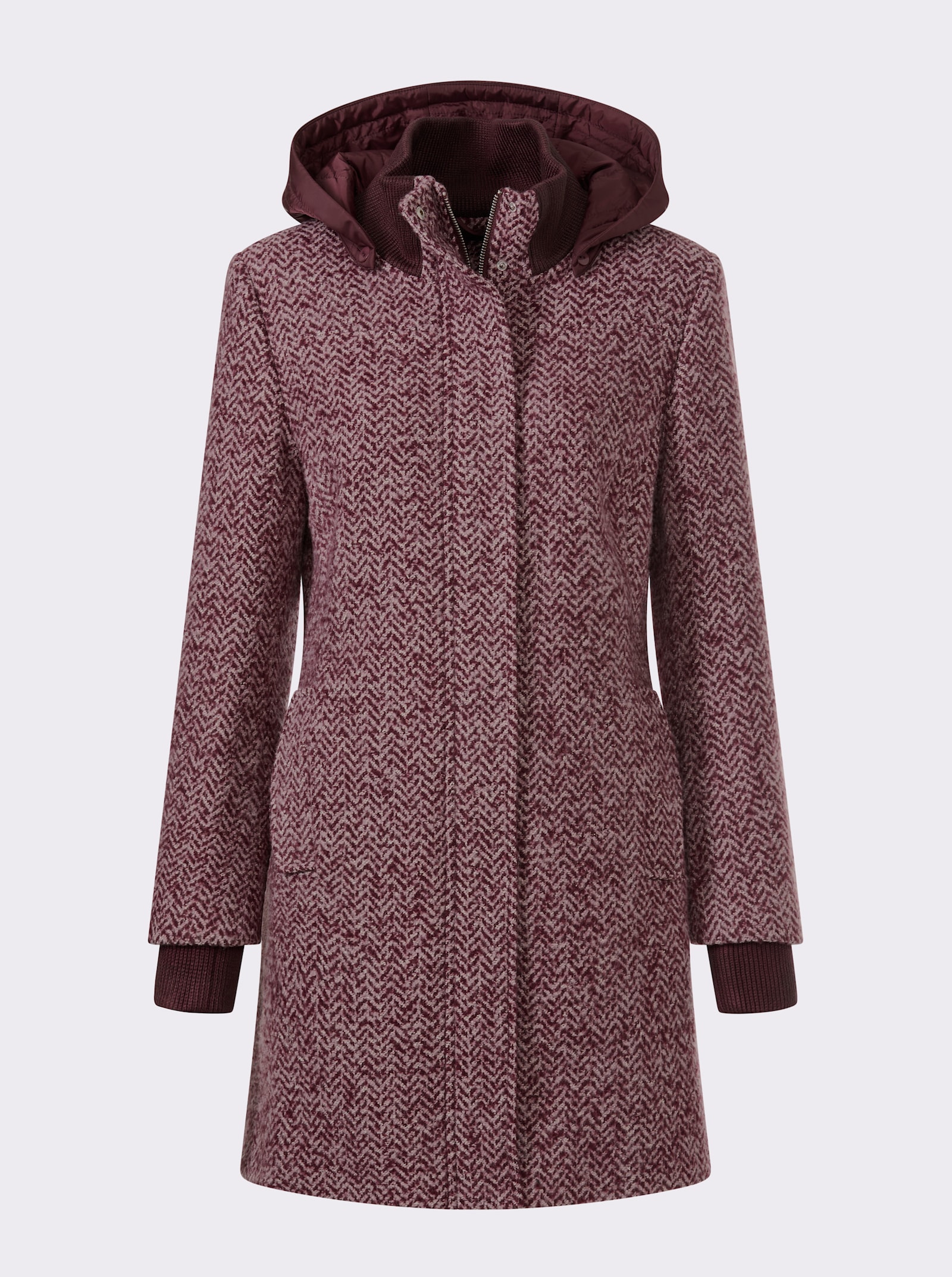 heine Longjacke in Bouclé-Qualität - burgund-mauve-gemustert