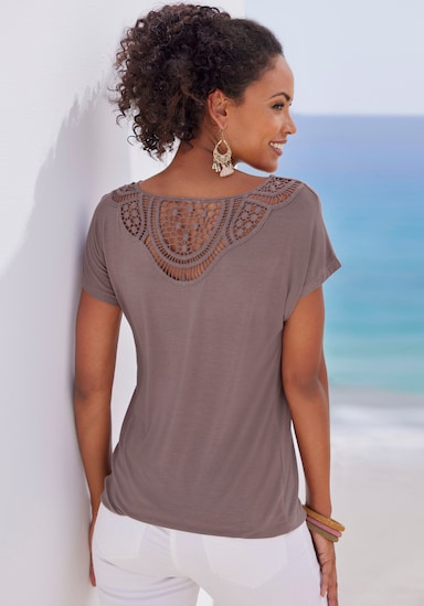 Vivance Kurzarmshirt - taupe, schwarz