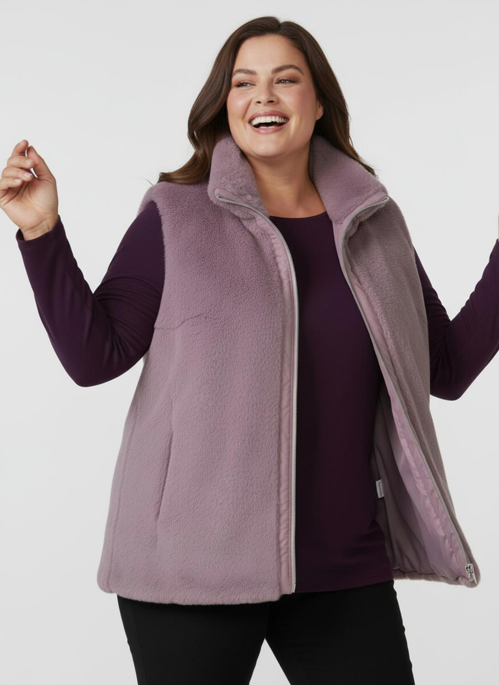 Fellimitatweste in kürzerer Form - mauve