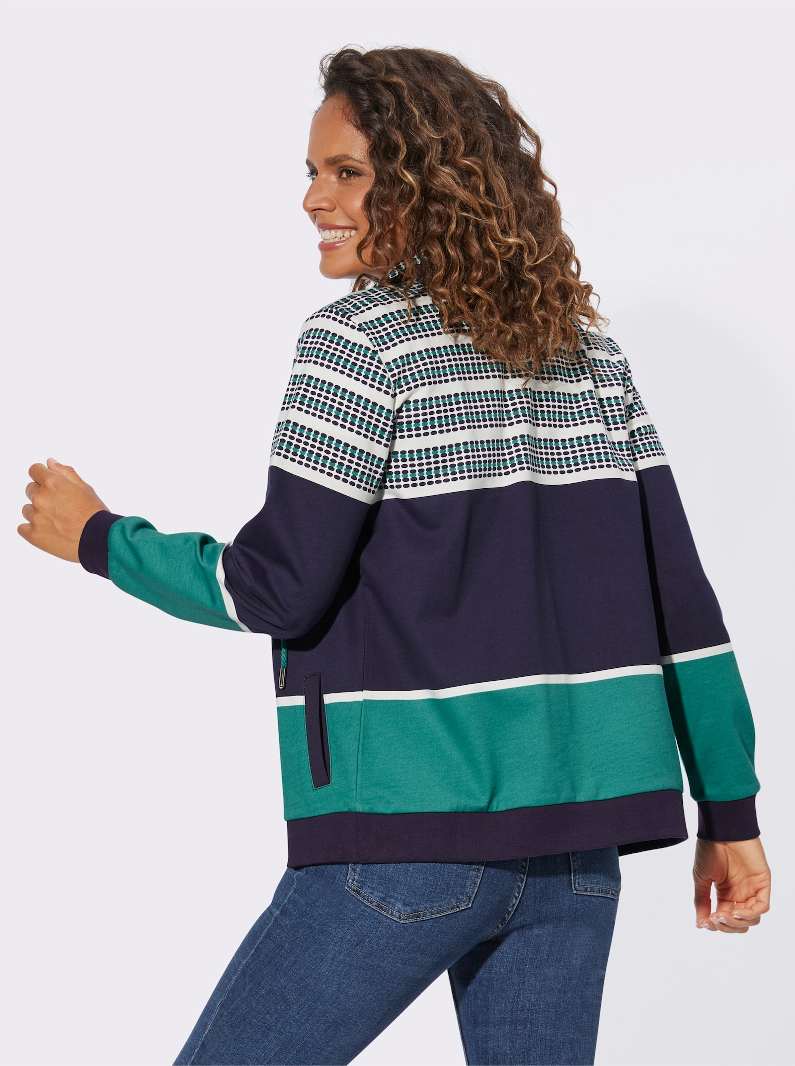 Sweatjacke im Muster-Mix - marine-smaragd