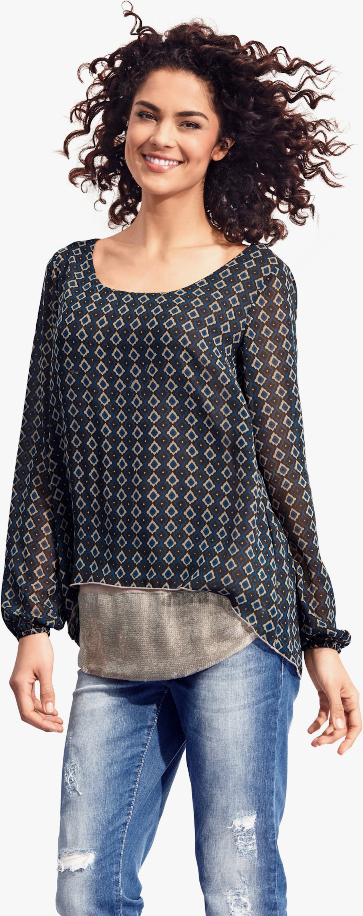 heine Blusenshirt in 2-in-1-Optik - petrol-taupe