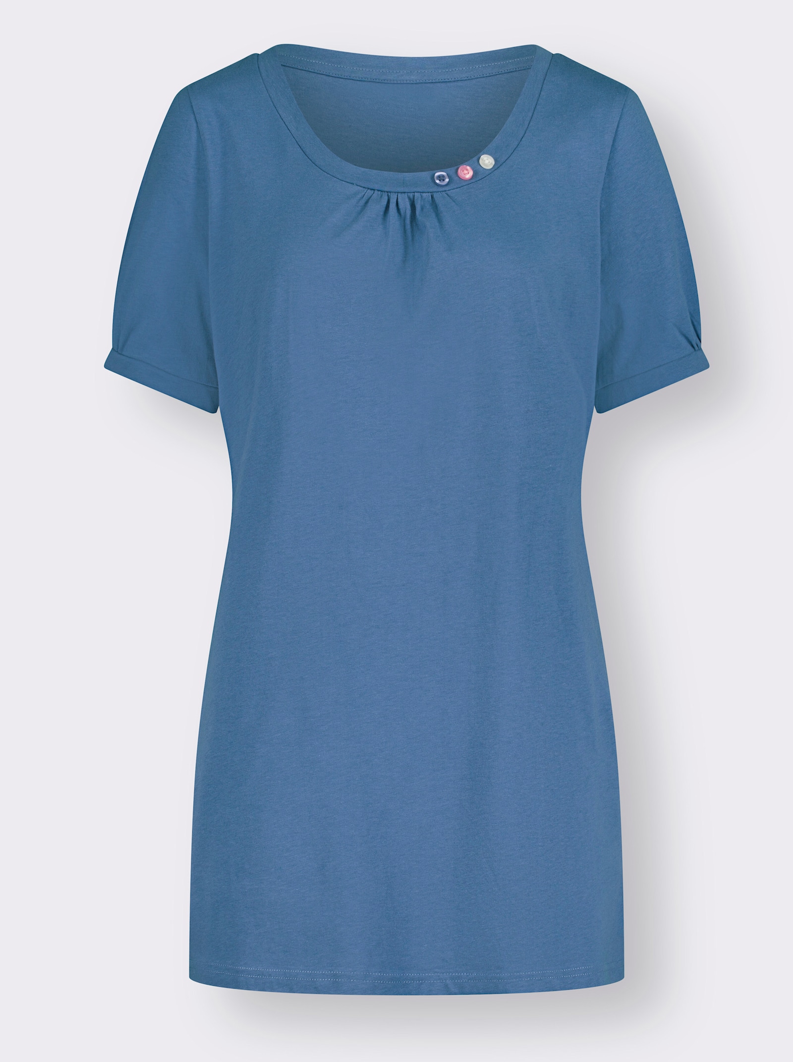 Lang shirt met gerimpelde hals - middenblauw
