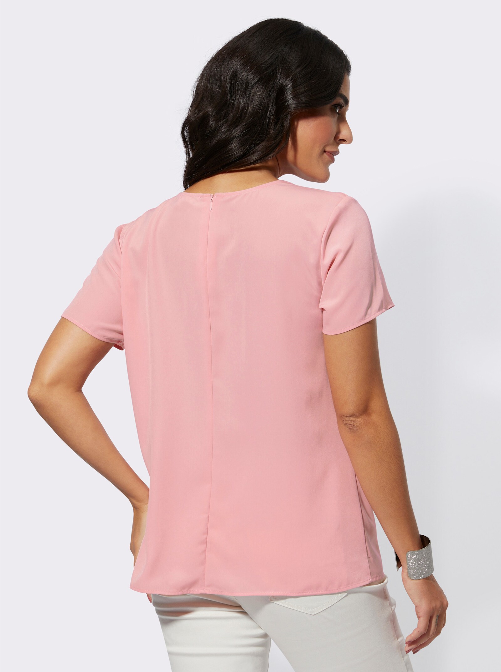 Kurzarmbluse mit rückwärtigem Reißverschluss - rosenquarz