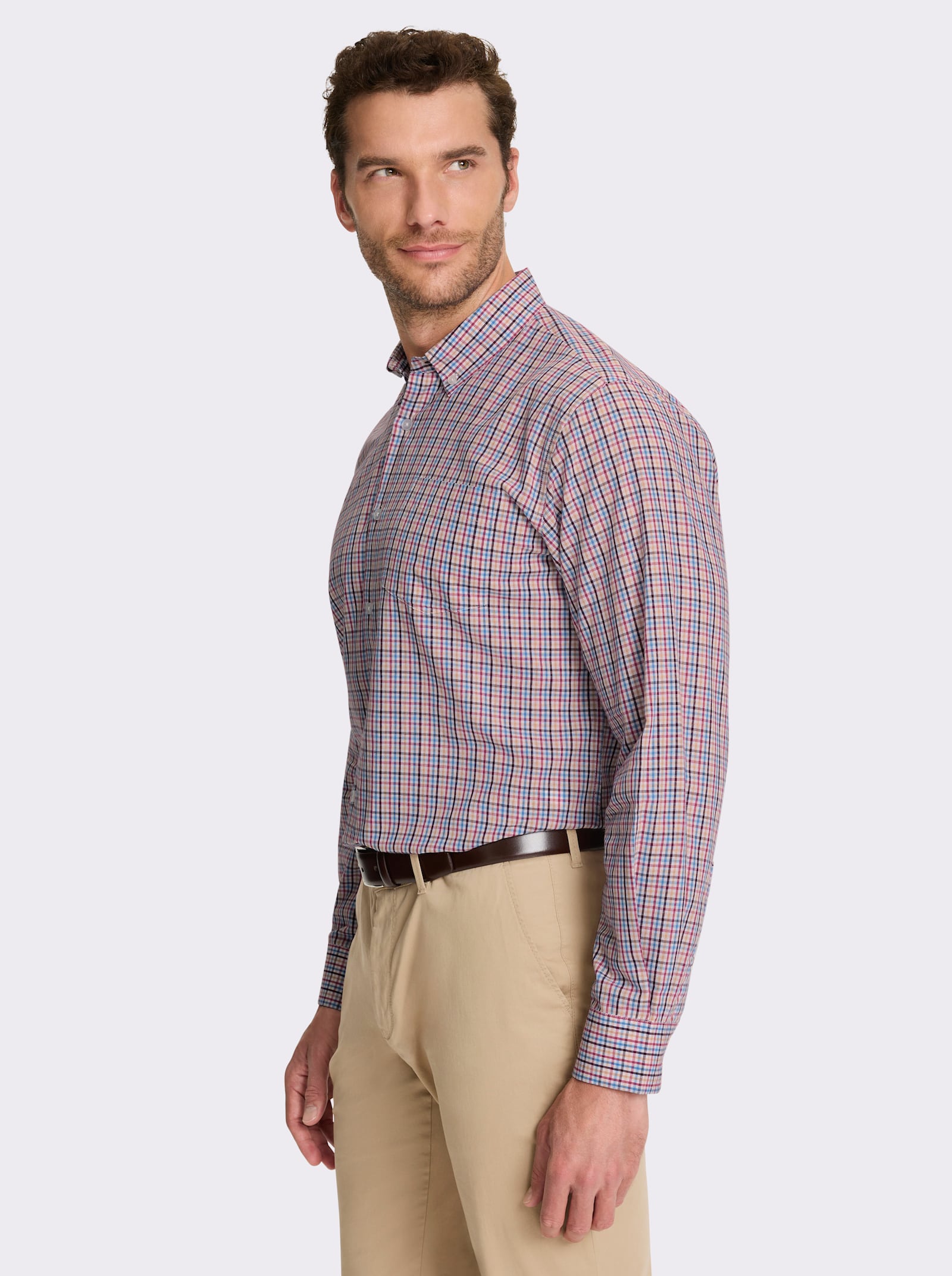 Marco Donati Langarmhemd mit Bewegungsfalten hinten - rot-himmelblau-kariert