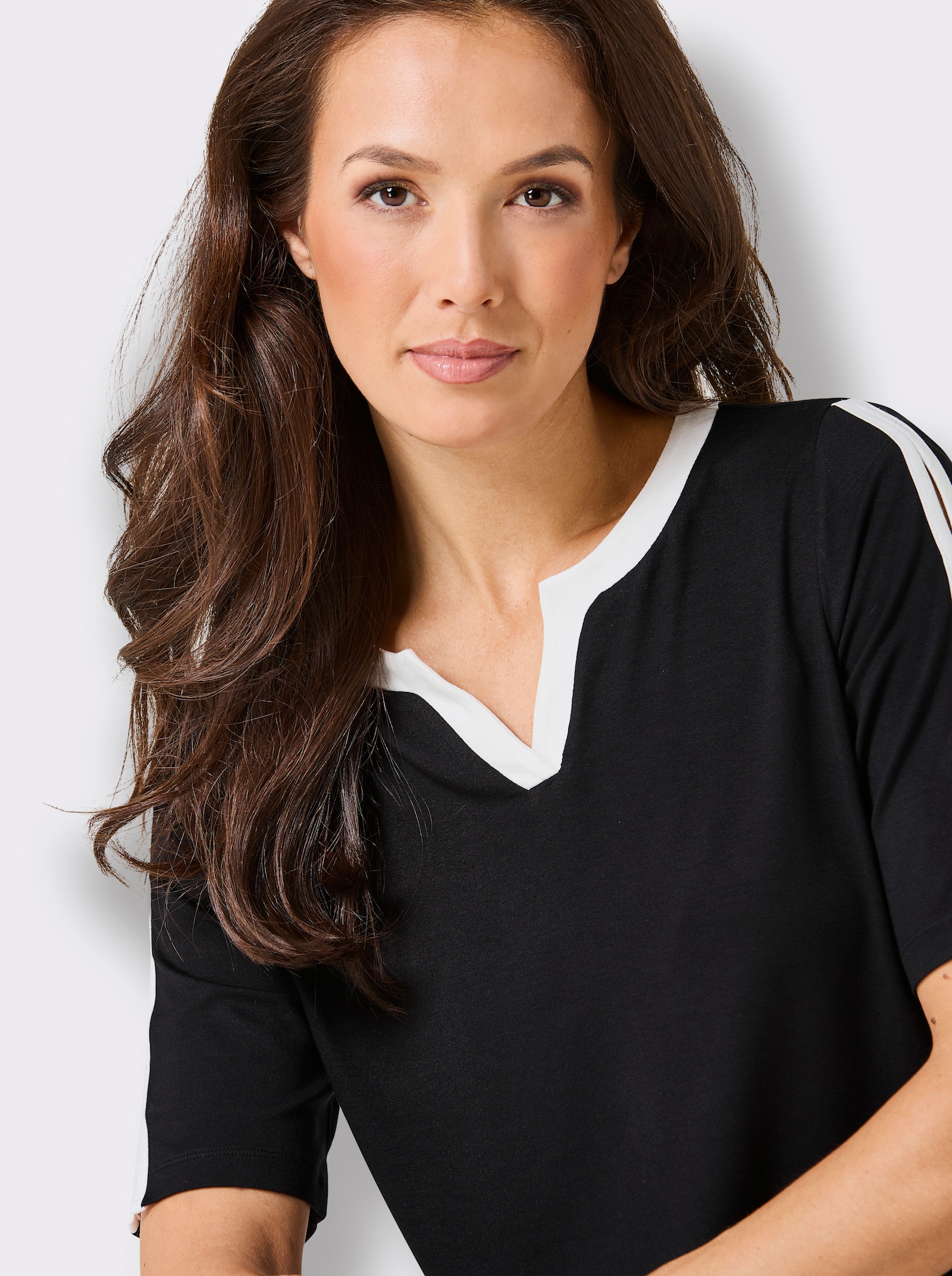 CREATION L PREMIUM Shirt mit Paspel-Verzierung - schwarz-ecru