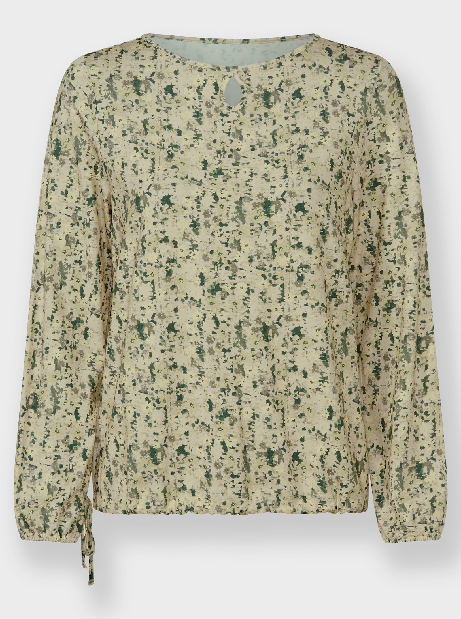 Print-Shirt mit seitlichem Bindeband - elfenbein-zitrone-bedruckt