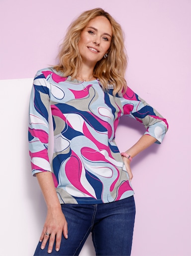 3/4-Arm-Shirt - hellgrau-fuchsia-bedruckt