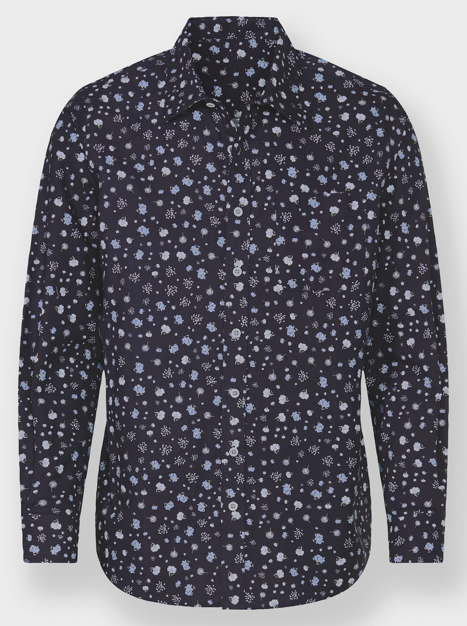 Marco Donati Langarmhemd mit floralem Print - marine-bedruckt