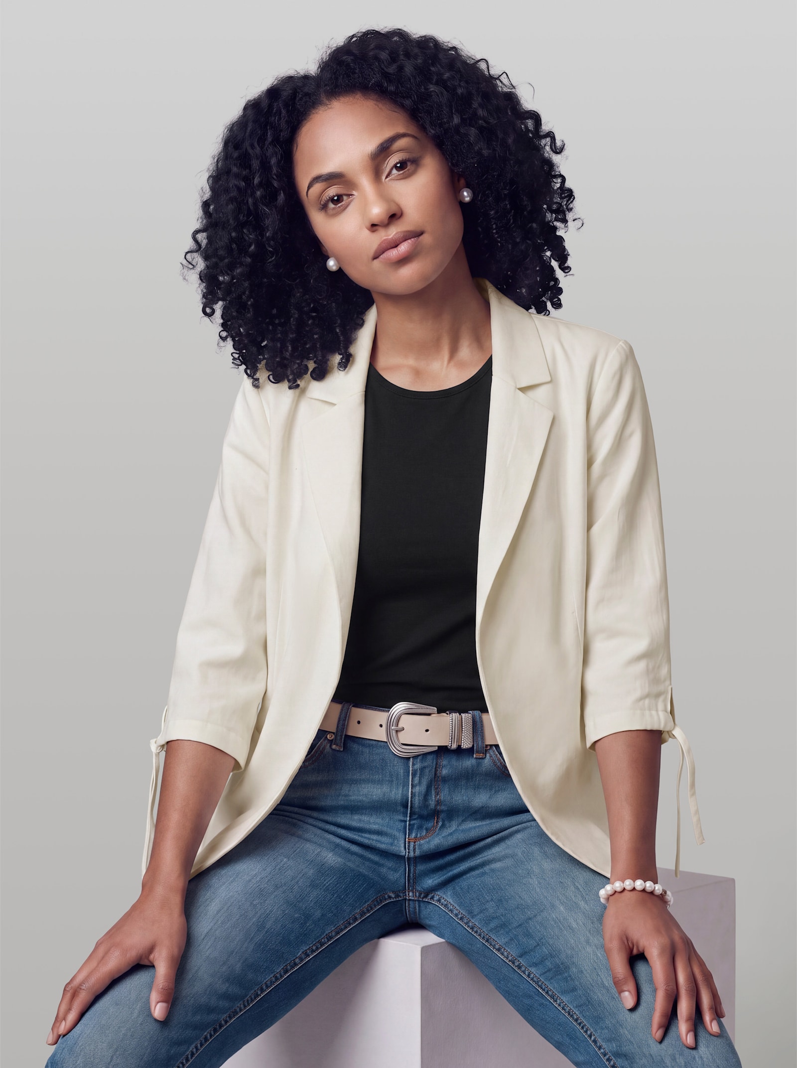 heine Blazer mit Halbarm - ecru