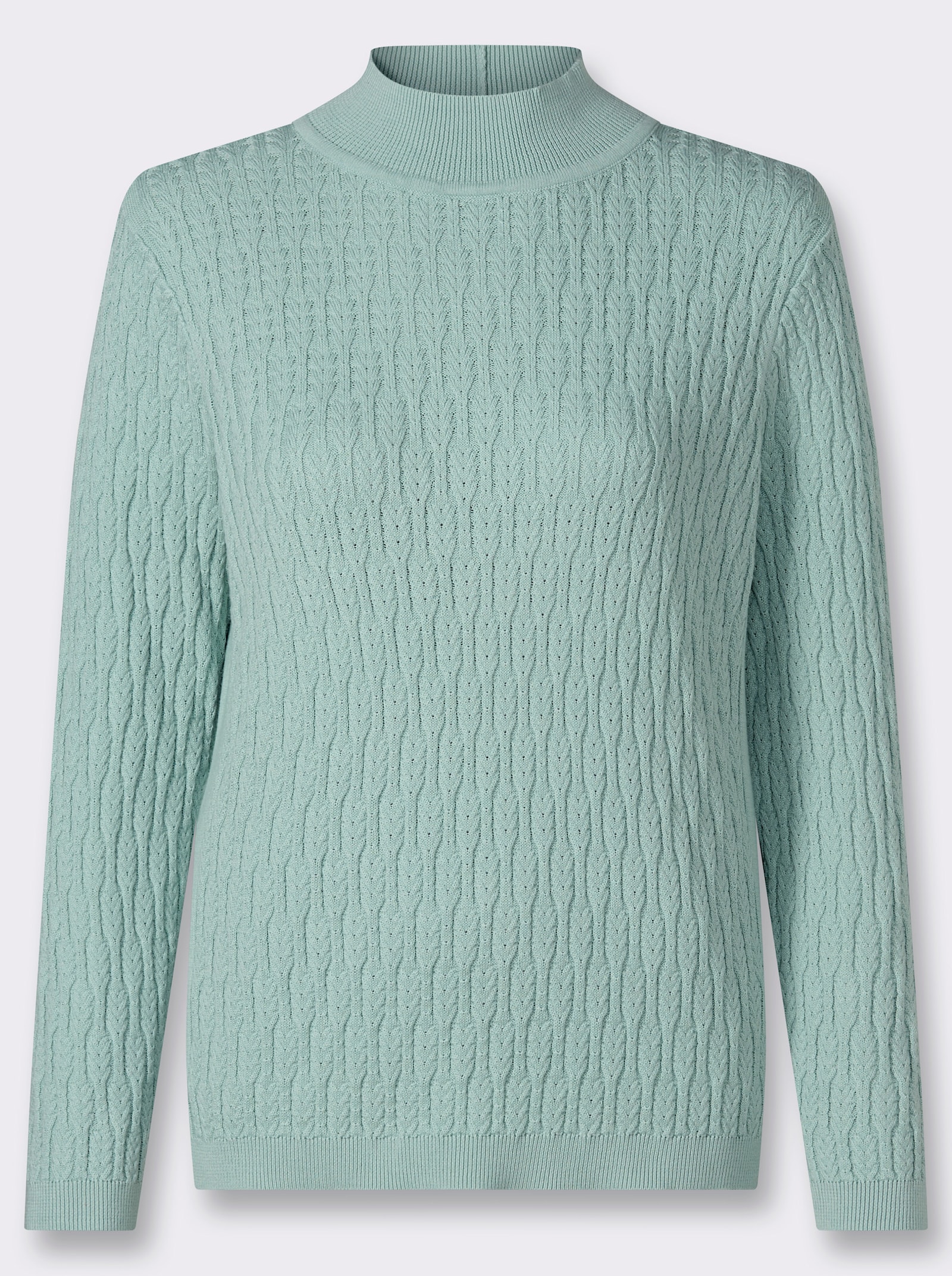 Stehkragenpullover mit verspieltem Zopfmuster - kalkmint