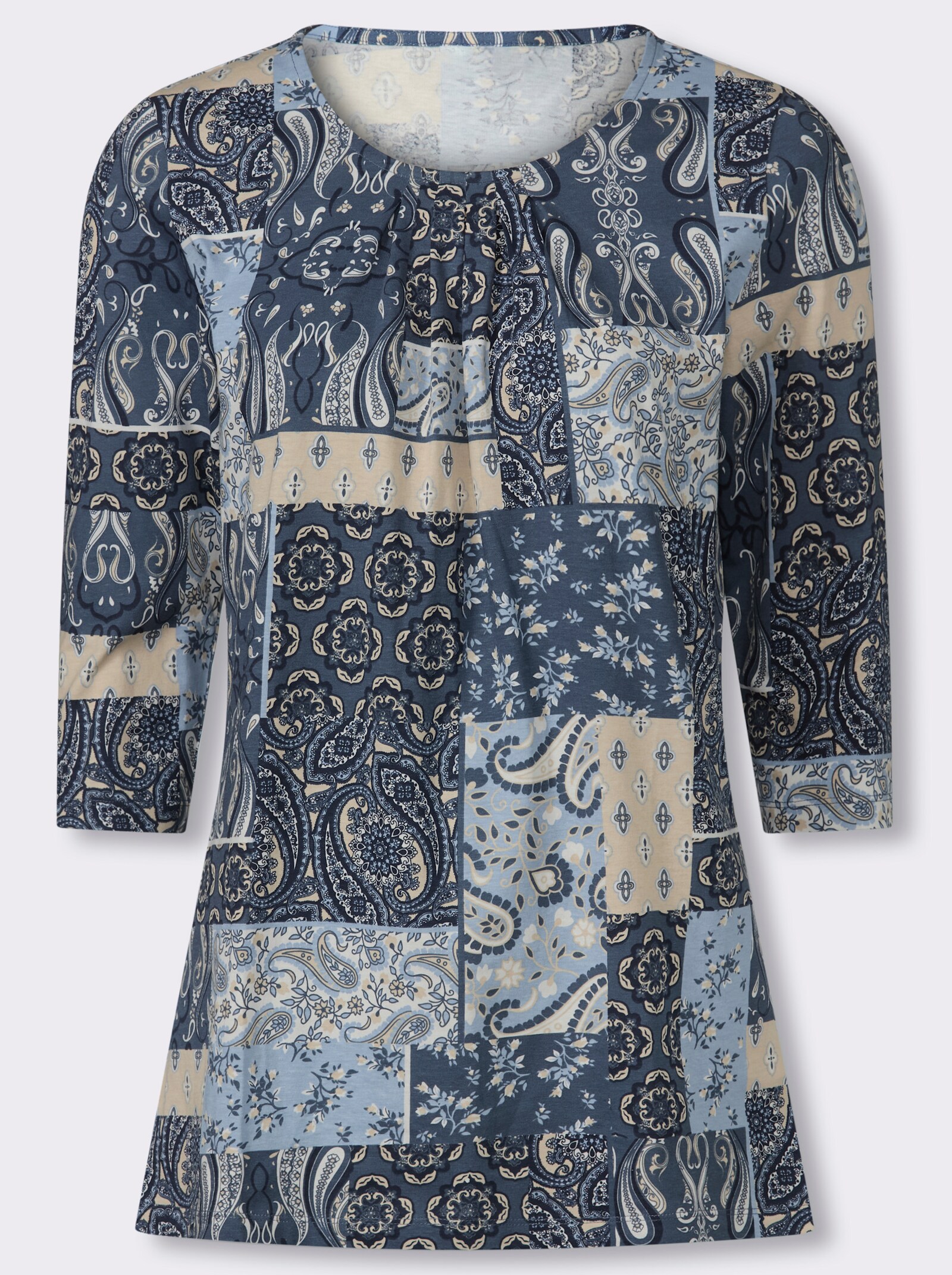 Longshirt mit 3/4-Ärmeln - bleu-sand-bedruckt