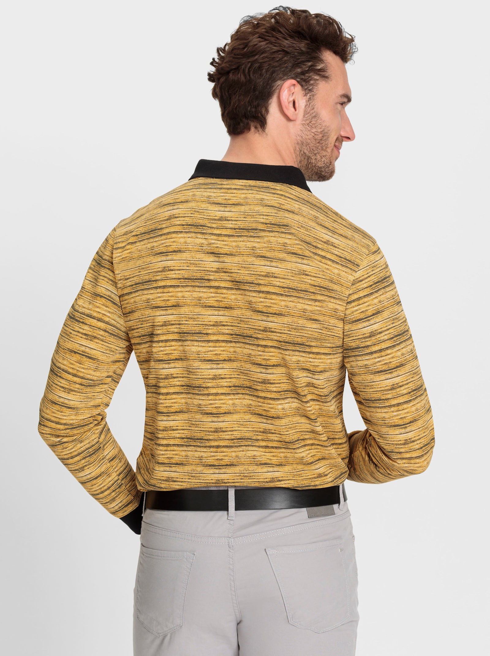 Hajo Langarm-Poloshirt , temperaturausgleichend und bügelfrei - ocker-meliert