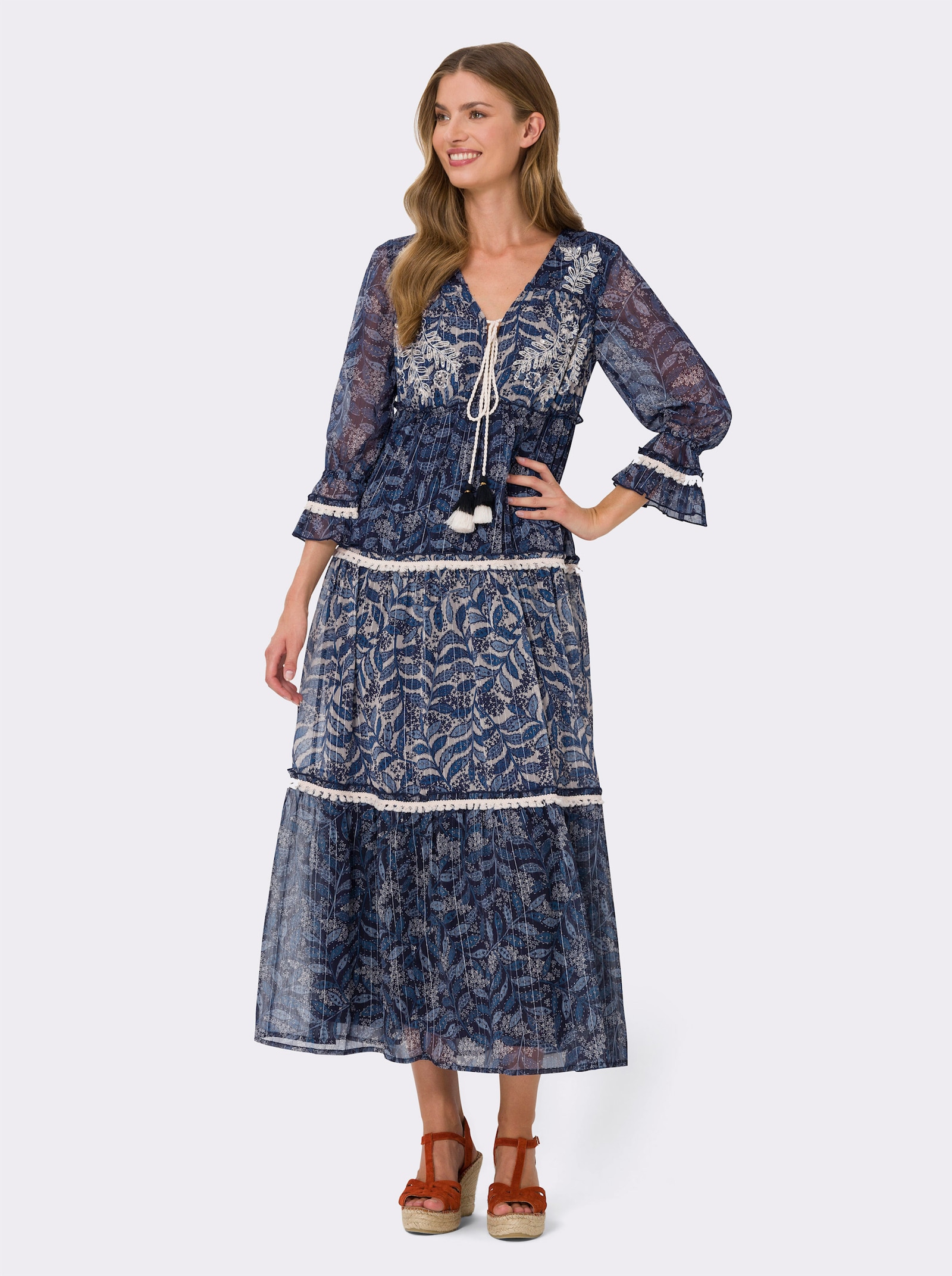 heine Druckkleid mit Pailetten-Verzierung - dunkelblau-sand-bedruckt