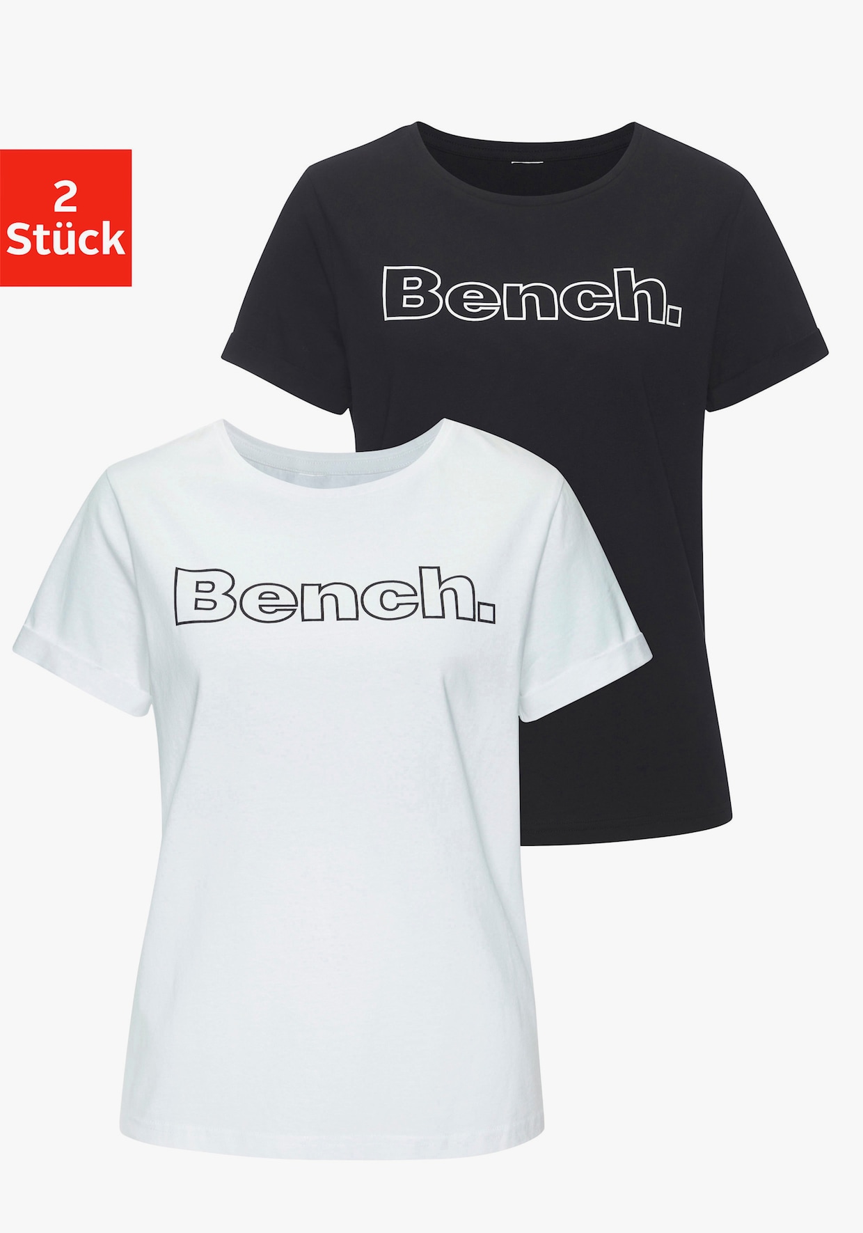 Bench. Loungewear T-Shirt - 1x weiß, 1x schwarz