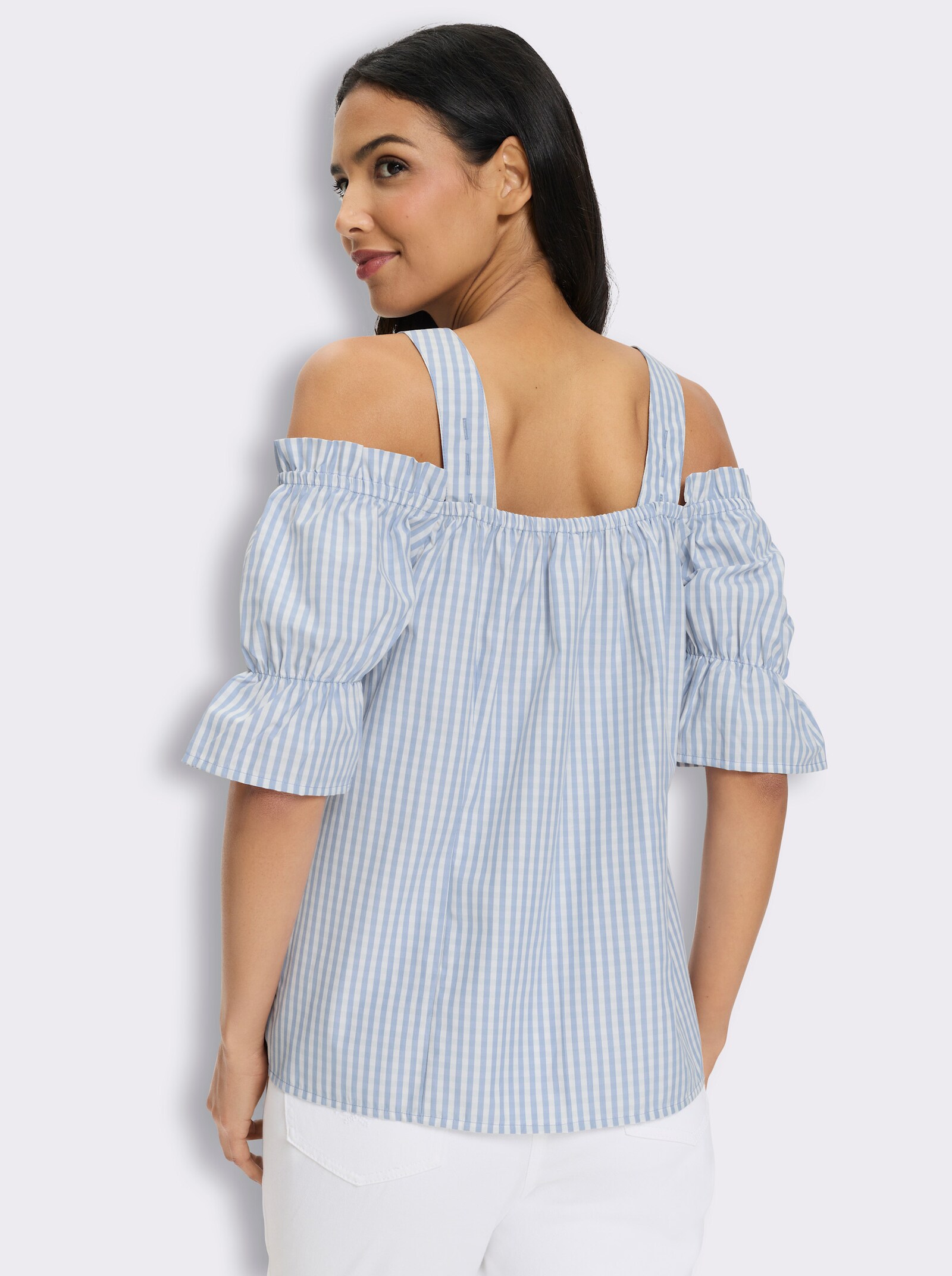 Trachtenbluse mit Raglan-Ärmeln - bleu-weiß-kariert