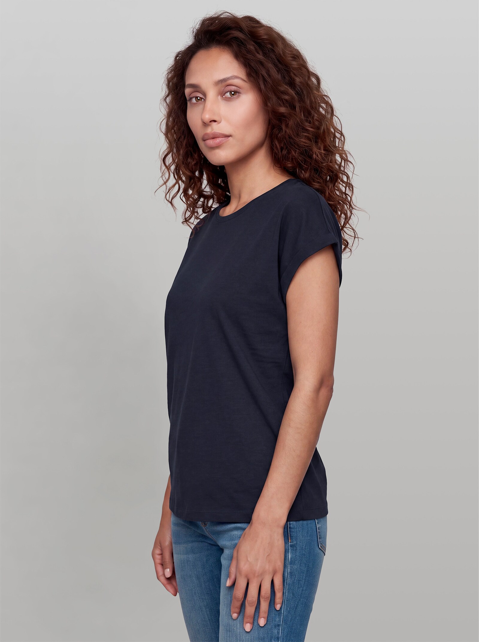 heine T-Shirt mit fixiertem Umschlag - marine