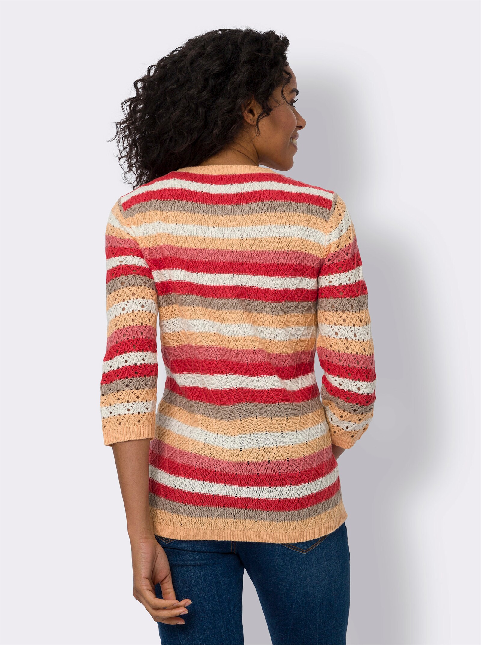 3/4 Arm-Pullover im Ringel-Dessin - hummer-ecru-geringelt