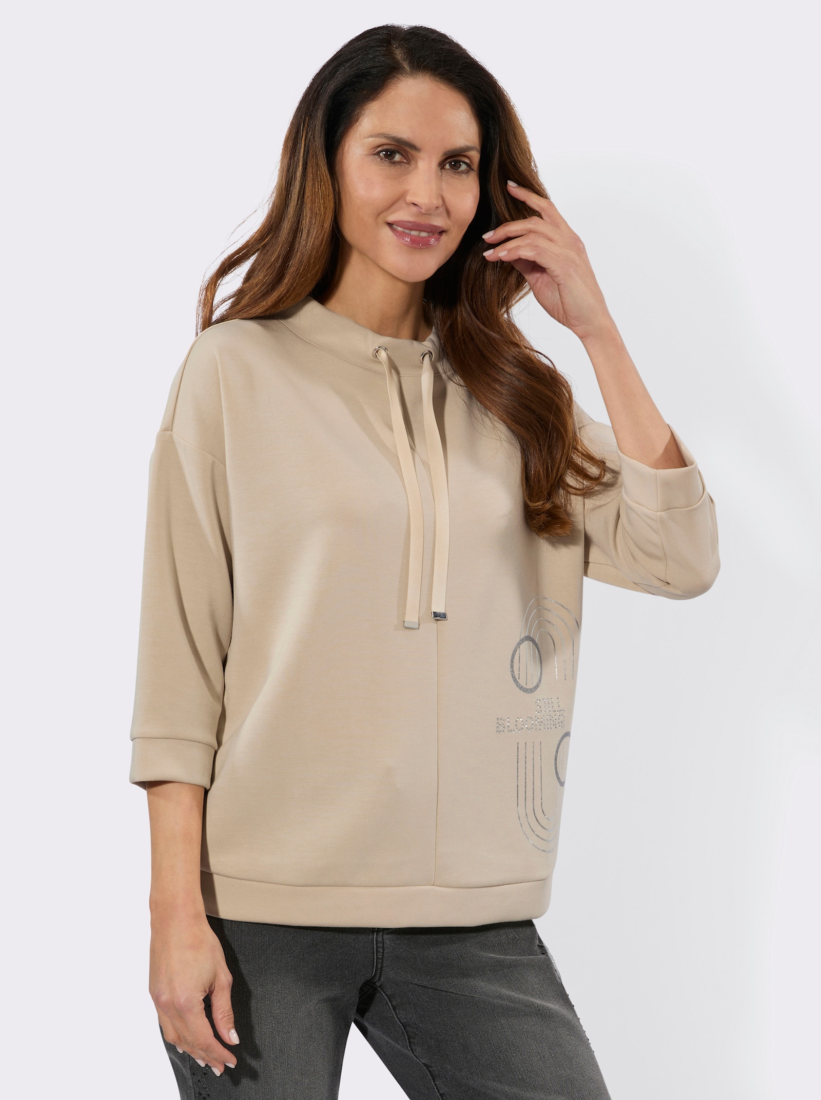 Sweatshirt mit glänzendem Druck - sand