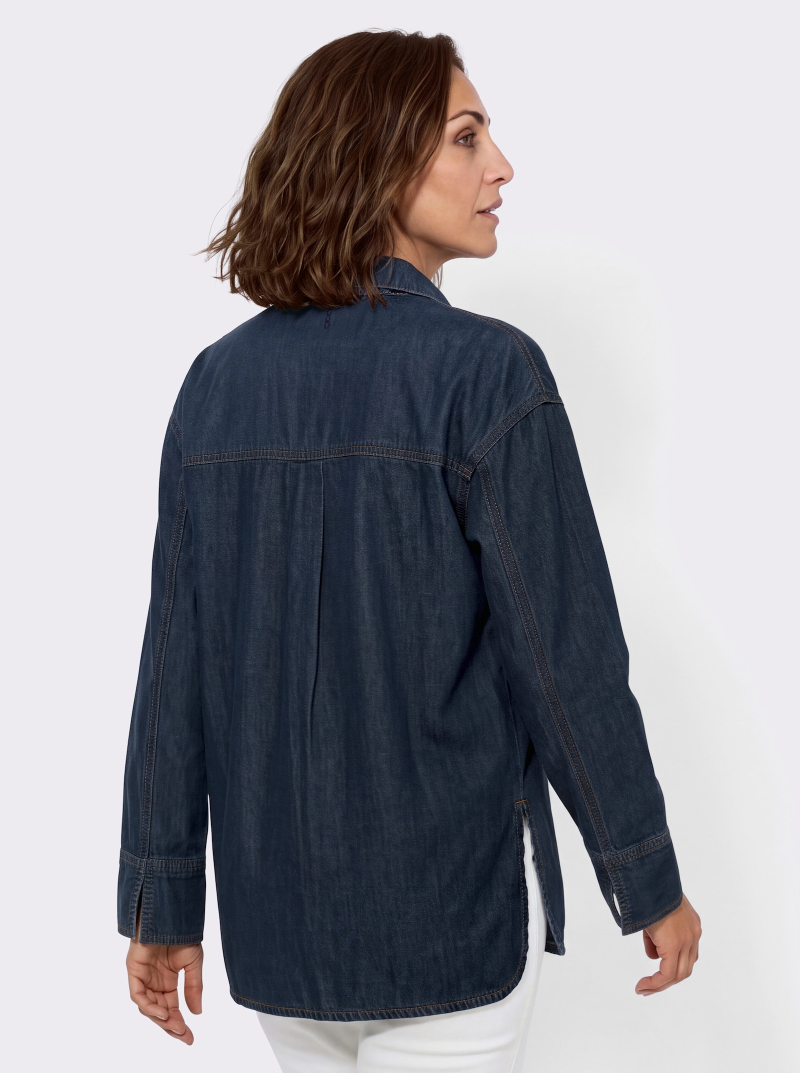 Jeansbluse im leichten Oversize-Schnitt - blue-stone-washed